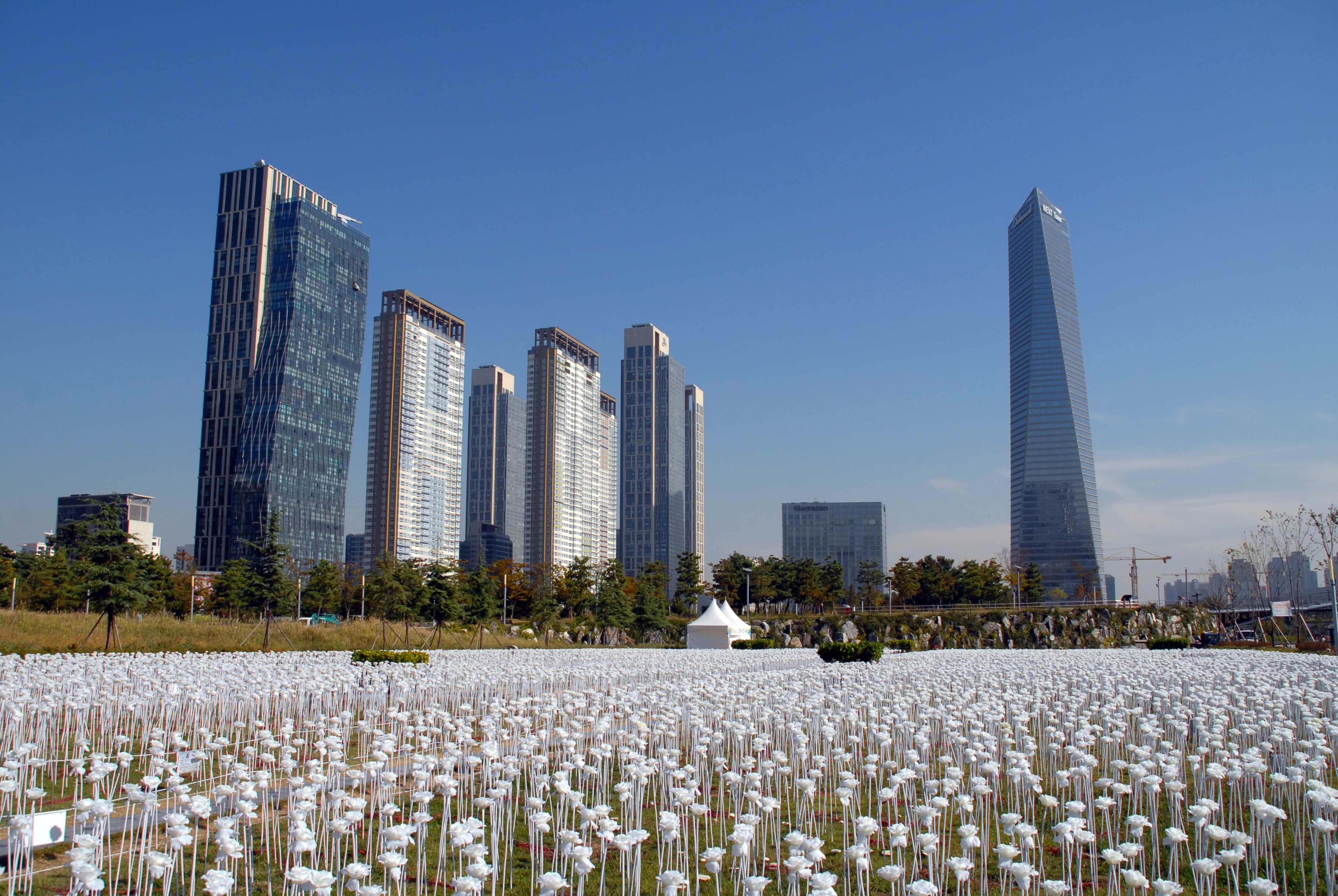 2K, skyscraper, songdo central park, City, buildings, south korea, architecture, HD Wallpaper