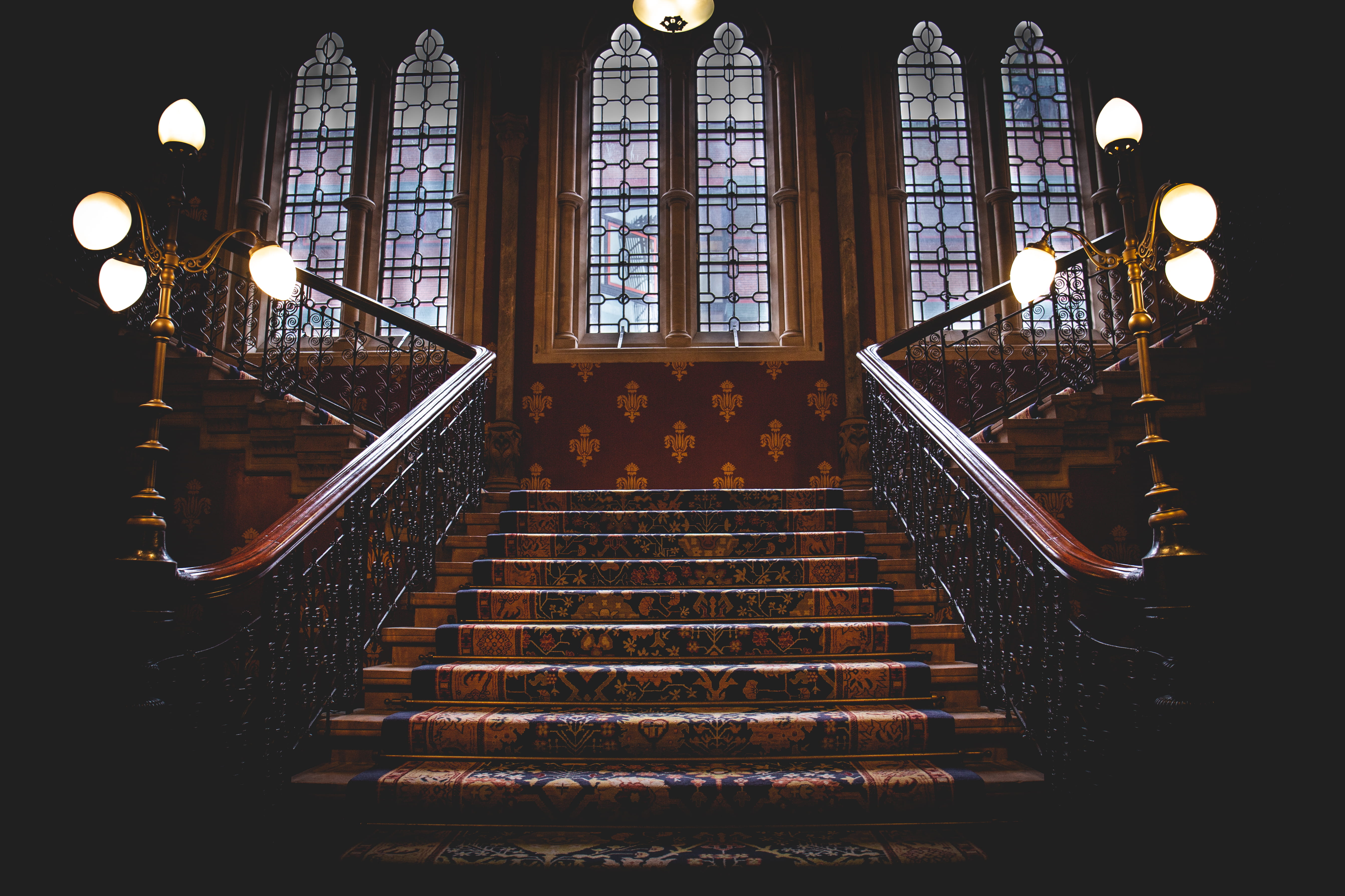 plant, london, steps and staircases, symmetry, window, religion, lighting equipment, street, electric lamp, night, architecture, spirituality, low angle view, HD Wallpaper