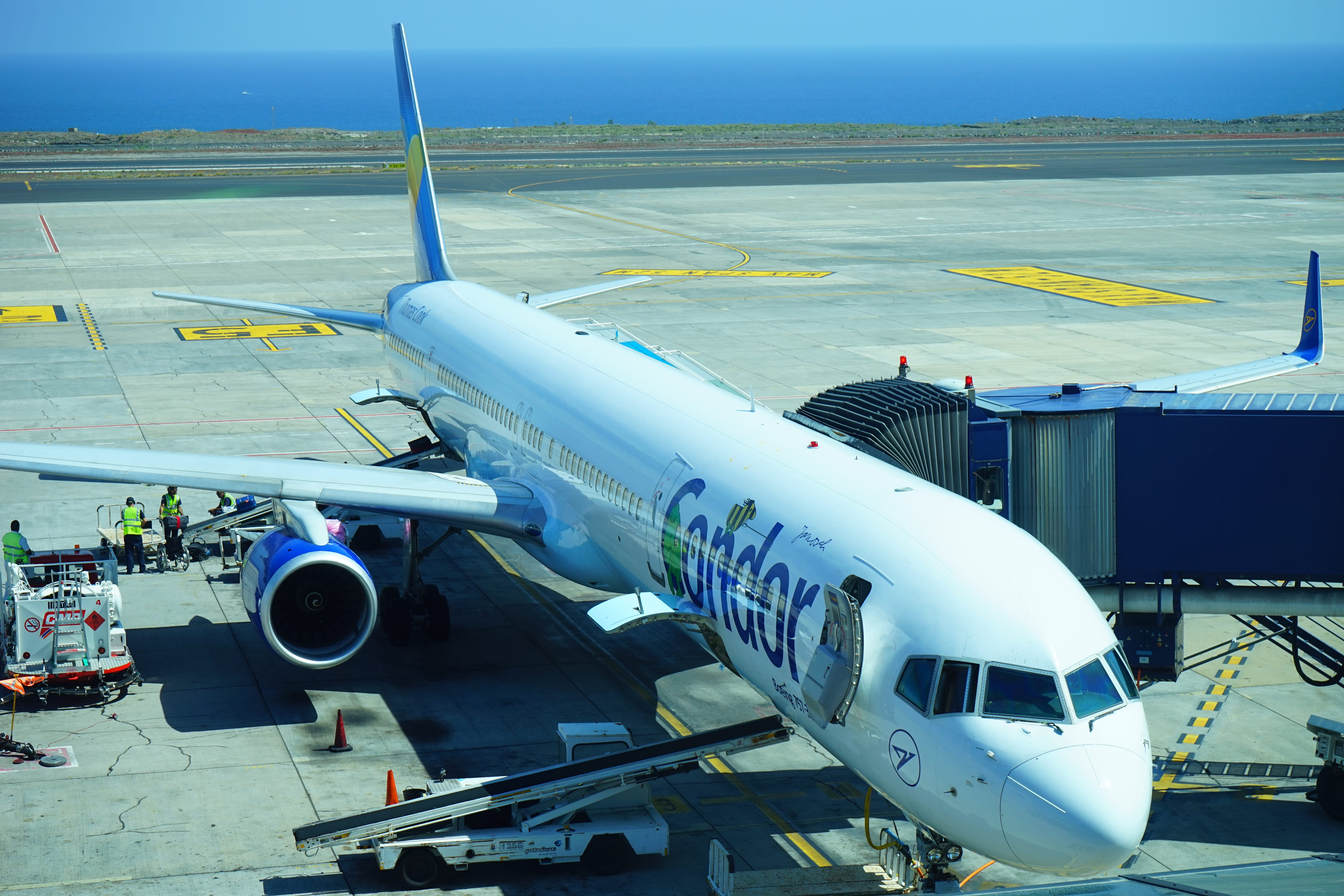 land, travel plane, sky, air vehicle, transportation, business, airliner, day, sandor, tfs, leaving, aircraft wing, engine, arrival, airport runway, tenerife south, HD Wallpaper