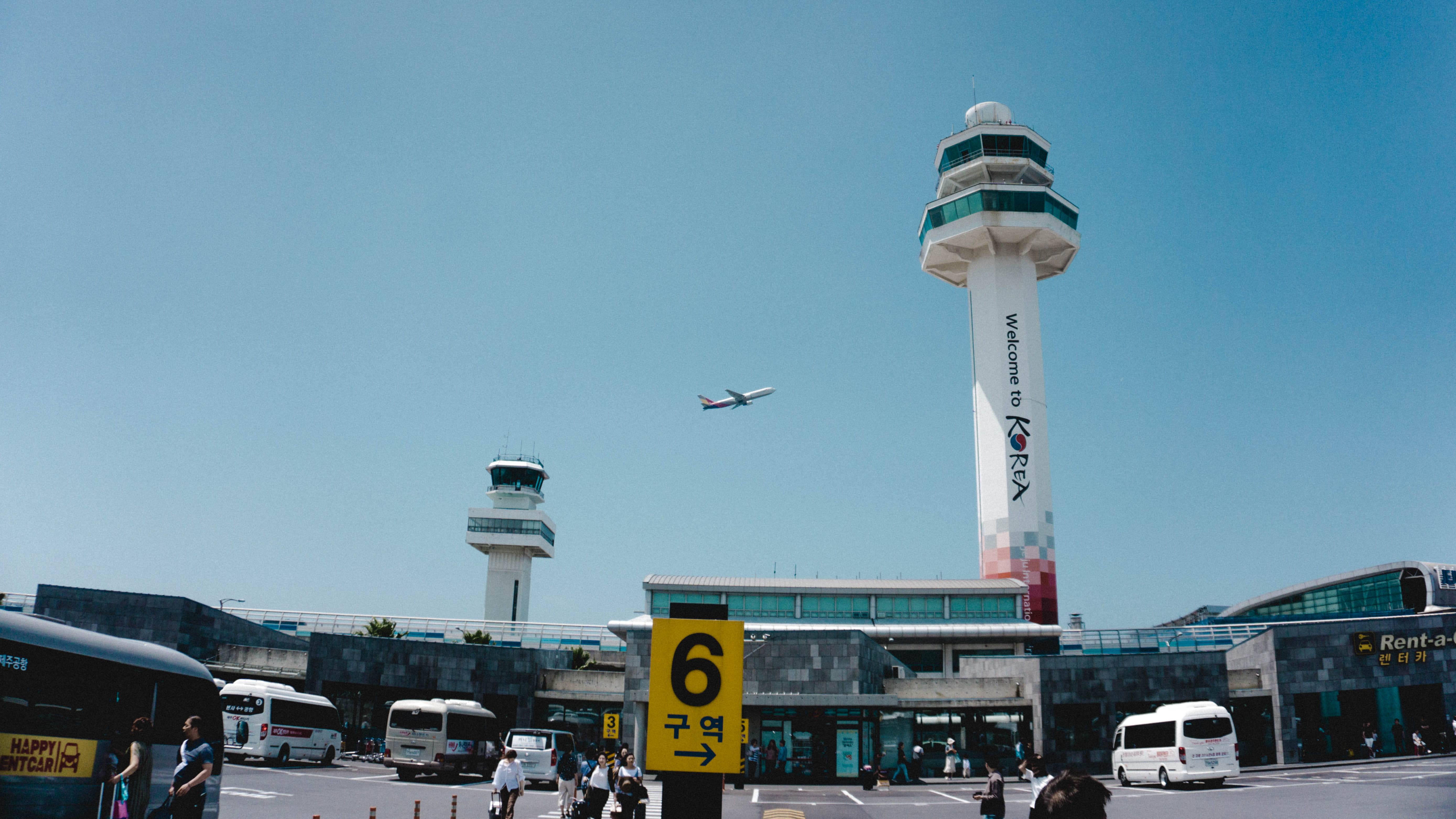 outdoors, tower, jeju, no people, street, building exterior, communication, guidance, clear sky, airplane, built structure, plane, korea, car, 5K, motor vehicle, HD Wallpaper