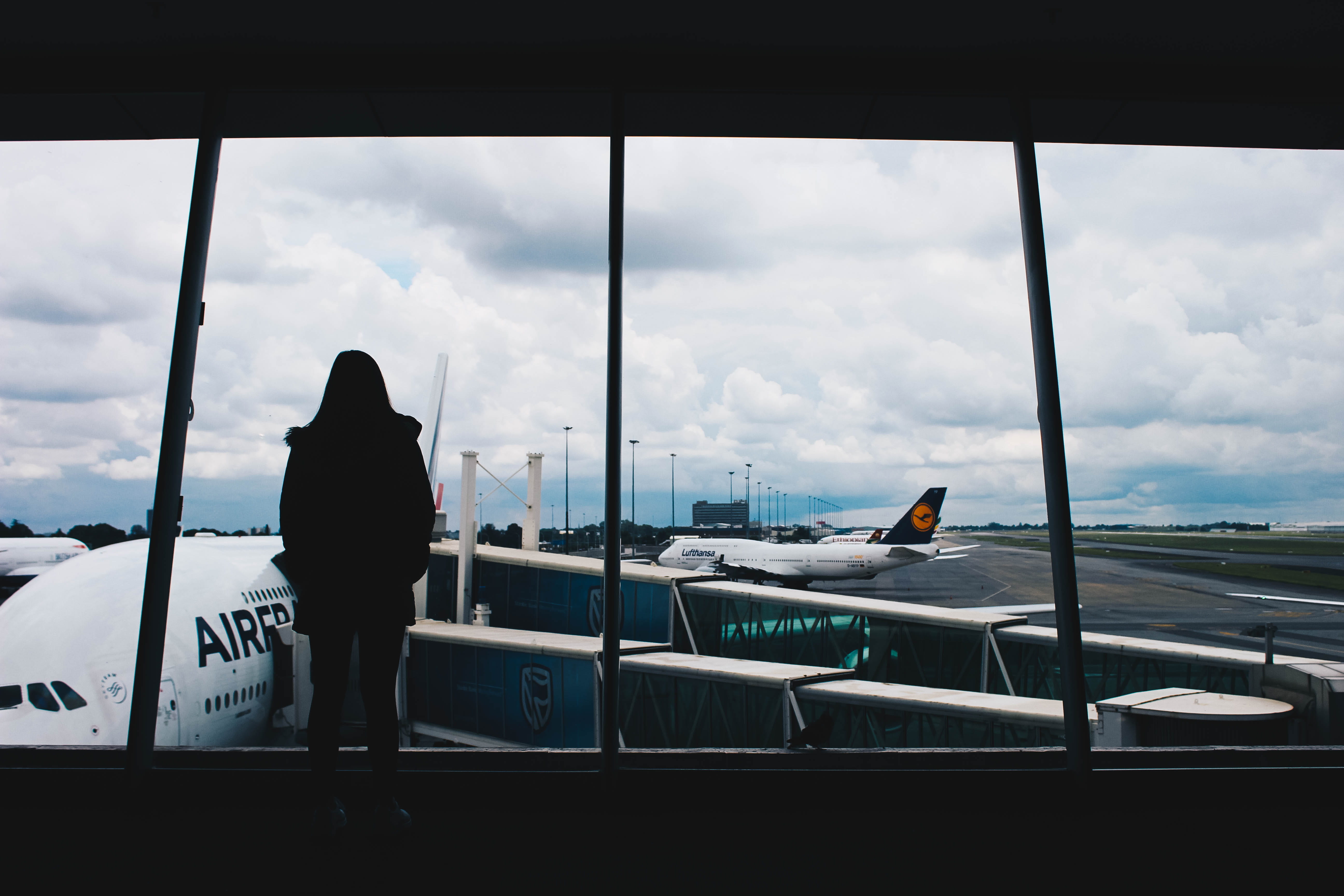 transparent, flying, day, sky, airfrance, outdoors, standing, rear view, south africa, johannesburg, real people, nature, transportation, waiting, glass - material, HD Wallpaper