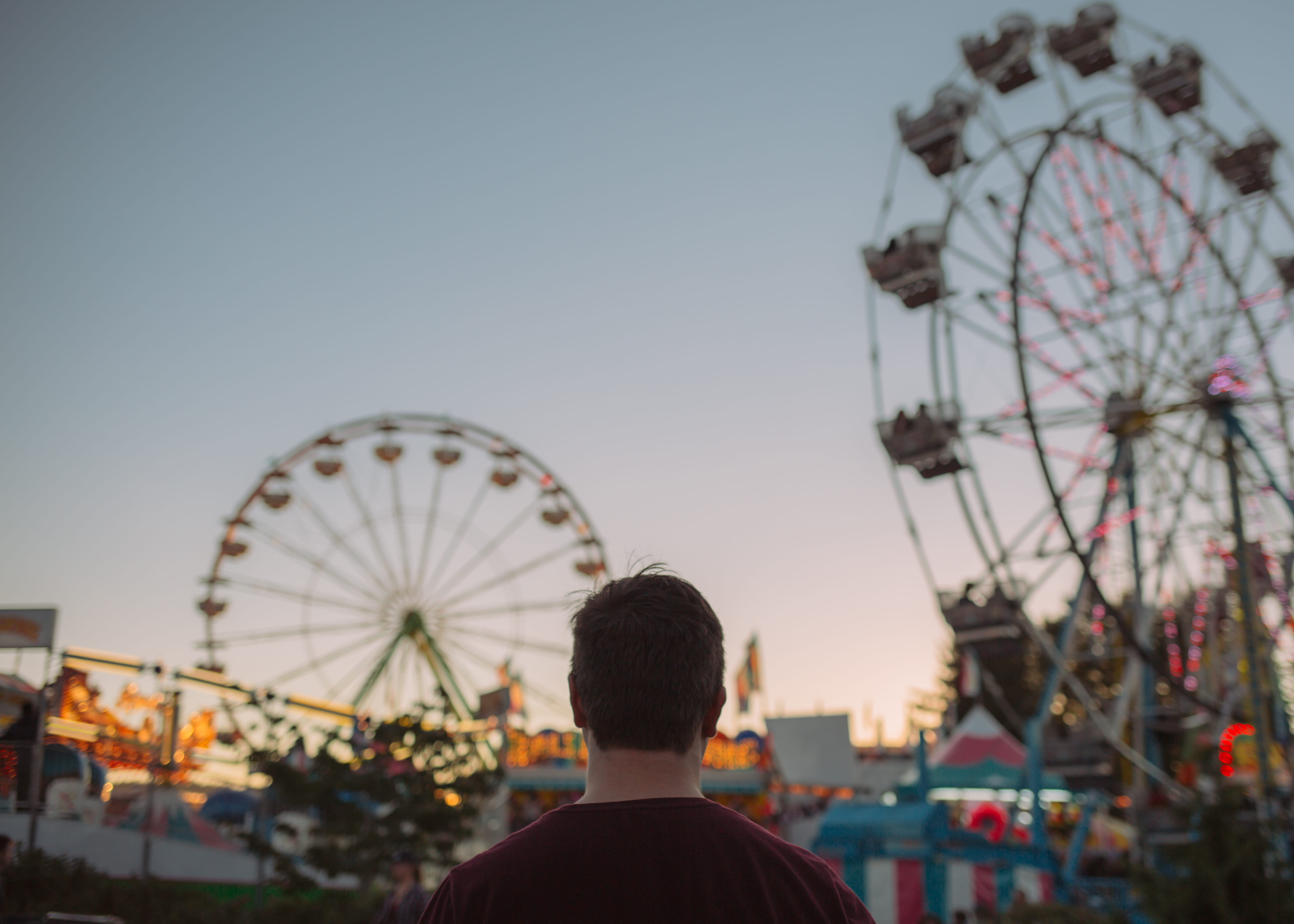 amusement park, carnival, amusement park ride, sunset, architecture, nature, 4K, ferris wheel, arts culture and entertainment, travel destinations, headshot, HD Wallpaper