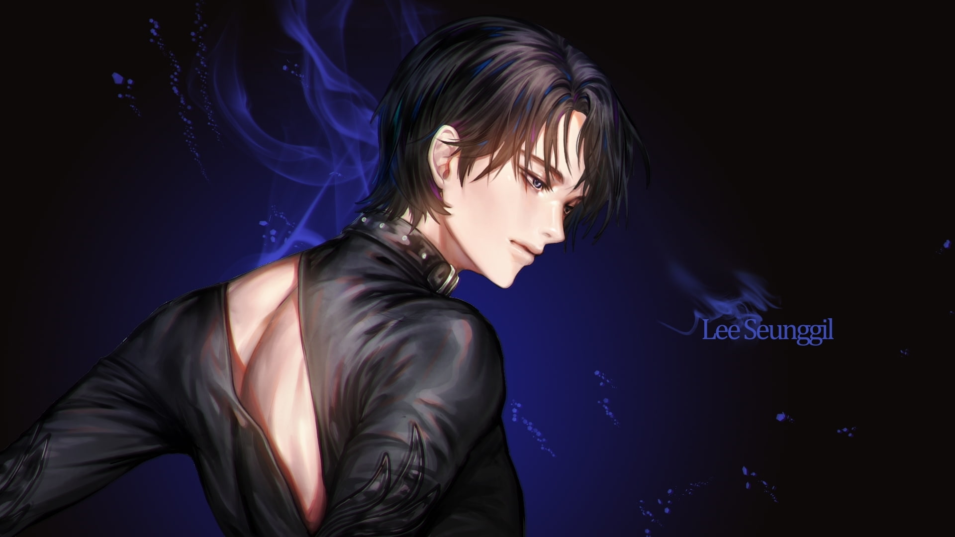 motion, portrait, purple, young adult, yuri on ice, lifestyles, 1080P, night, lee seung gil, black background, illuminated, blue, men, one person, hairstyle, HD Wallpaper