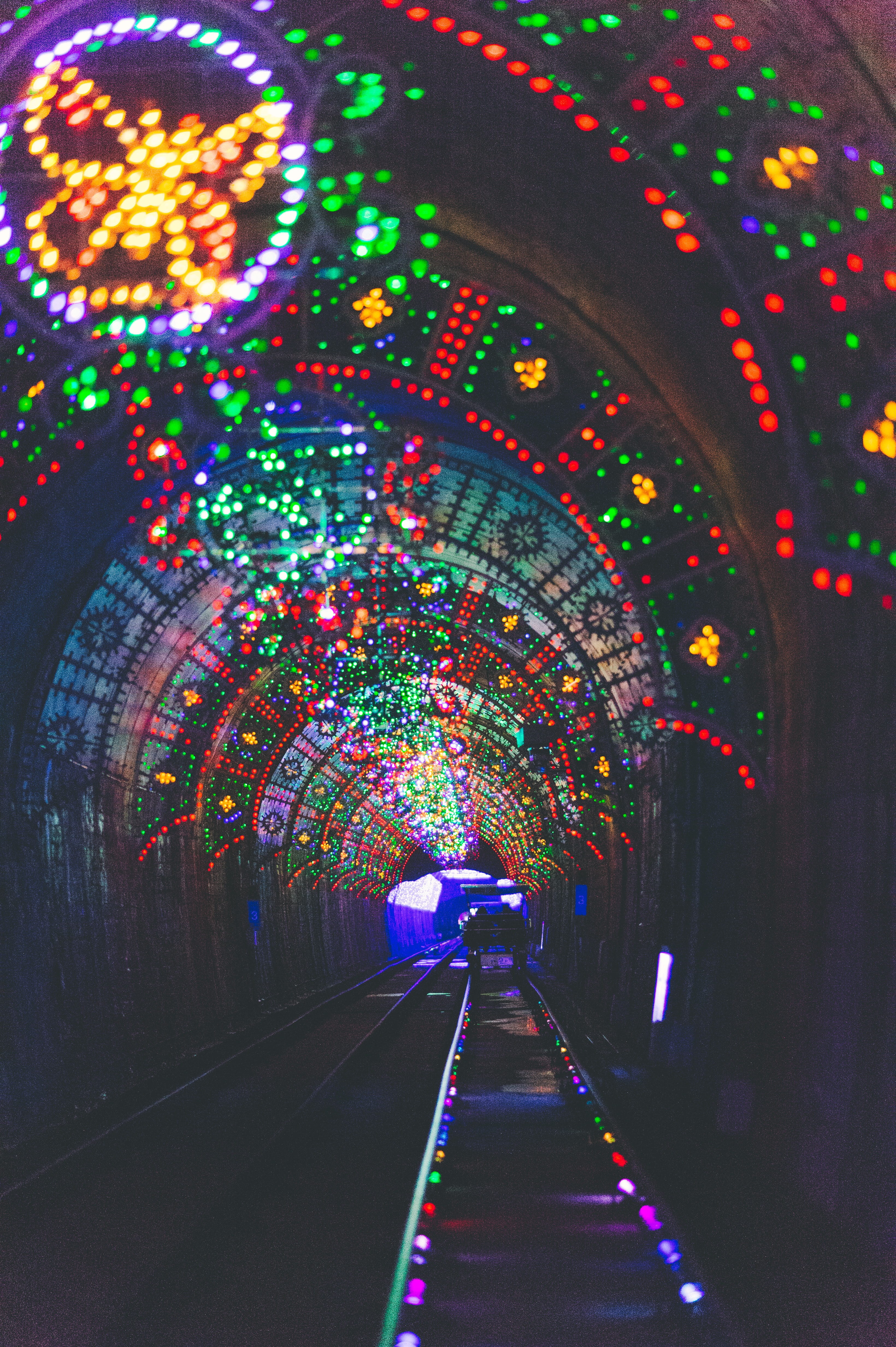 string, samcheog, colourful, multi colored, no people, railway, accessories, night, corridor, architecture, train, neon, 176 chogok-gil, indoors, direction, Phone HD Wallpaper