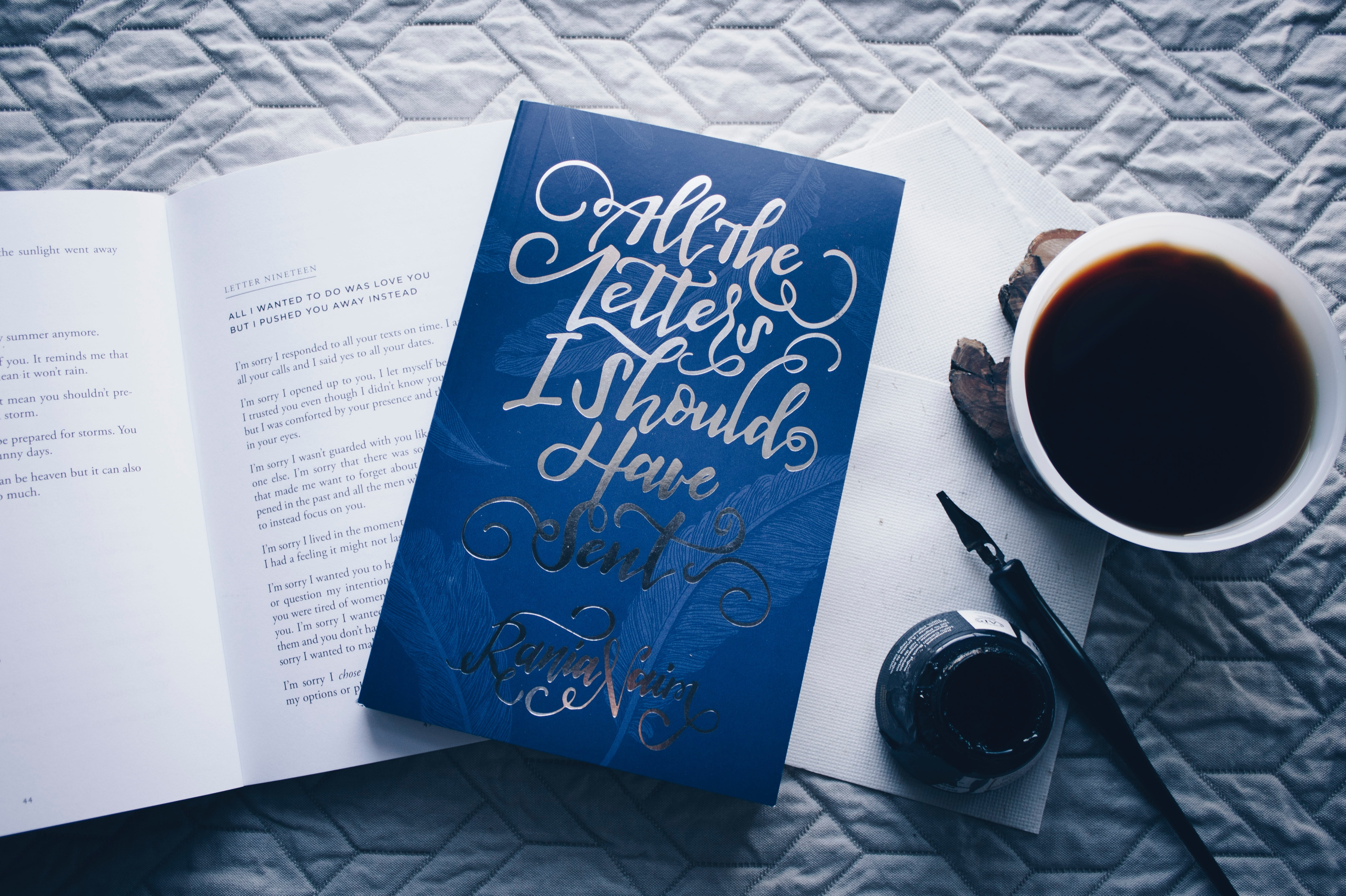 mug, wood - Material, pen, ink, communication, postcard, coffee - Drink, still life, table, backgrounds, hot drink, single Word, message, text, coffee, HD Wallpaper