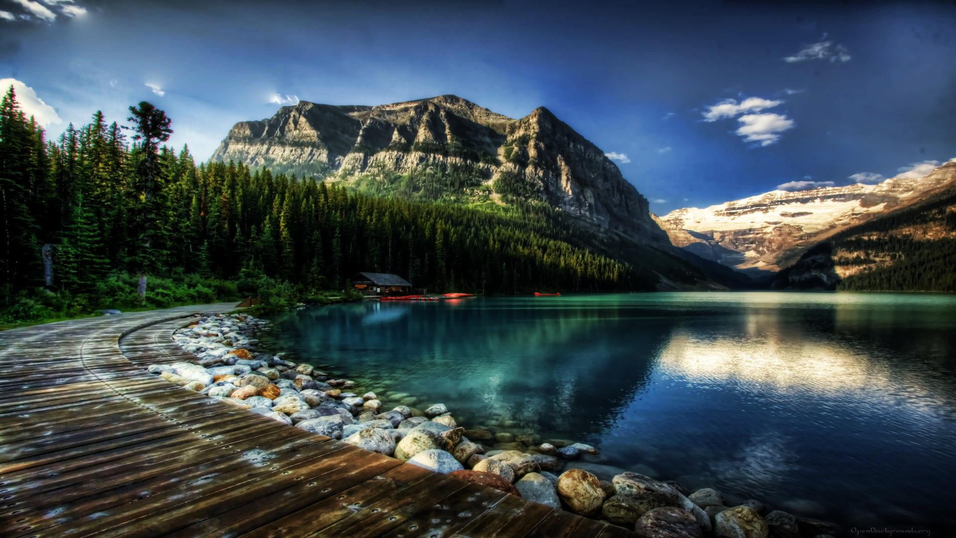 beauty in nature, turquoise, valley, outdoors, canyon, horizon, sunny, trees, cloud, plant, waterfall, stone, travel, mountains, reflection, beach, rock, HD Wallpaper