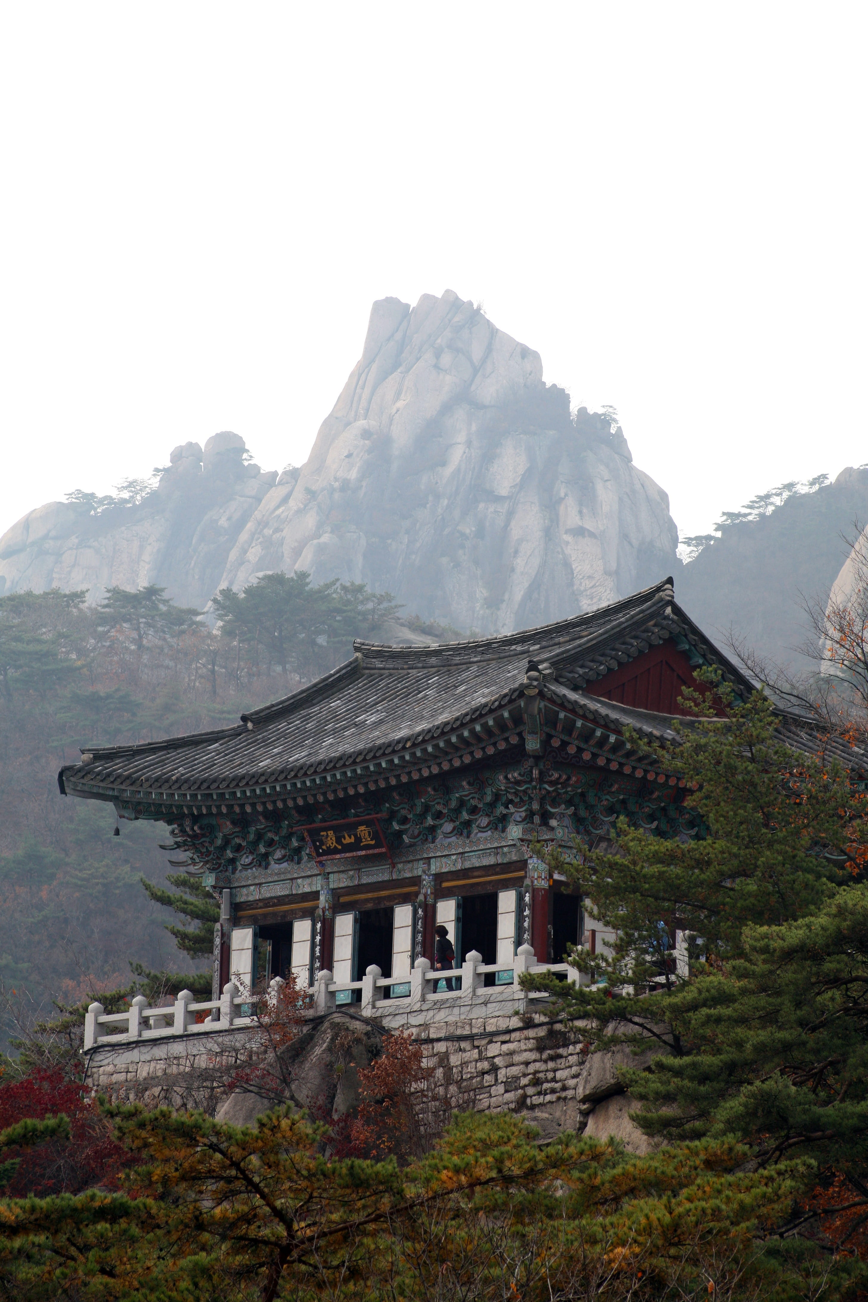 place of worship, religion, travel destinations, pagoda, landscape, architecture, gray, built structure, mountain range, autumn, copy space, clear sky, Phone HD Wallpaper