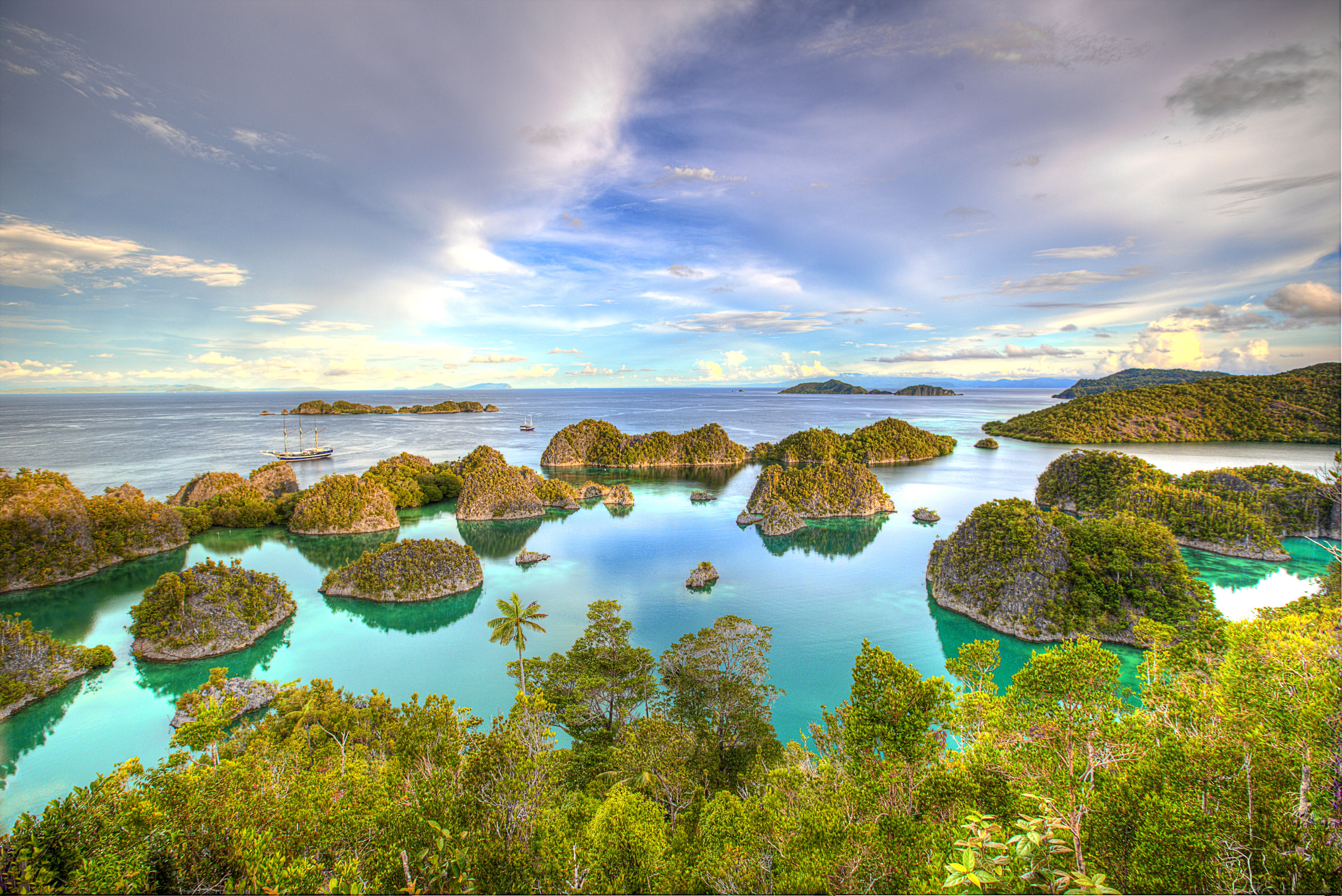 Islands, Besir, sea, hdr, Indonesia, yachts, West Papua, tropics, 4K, HD Wallpaper