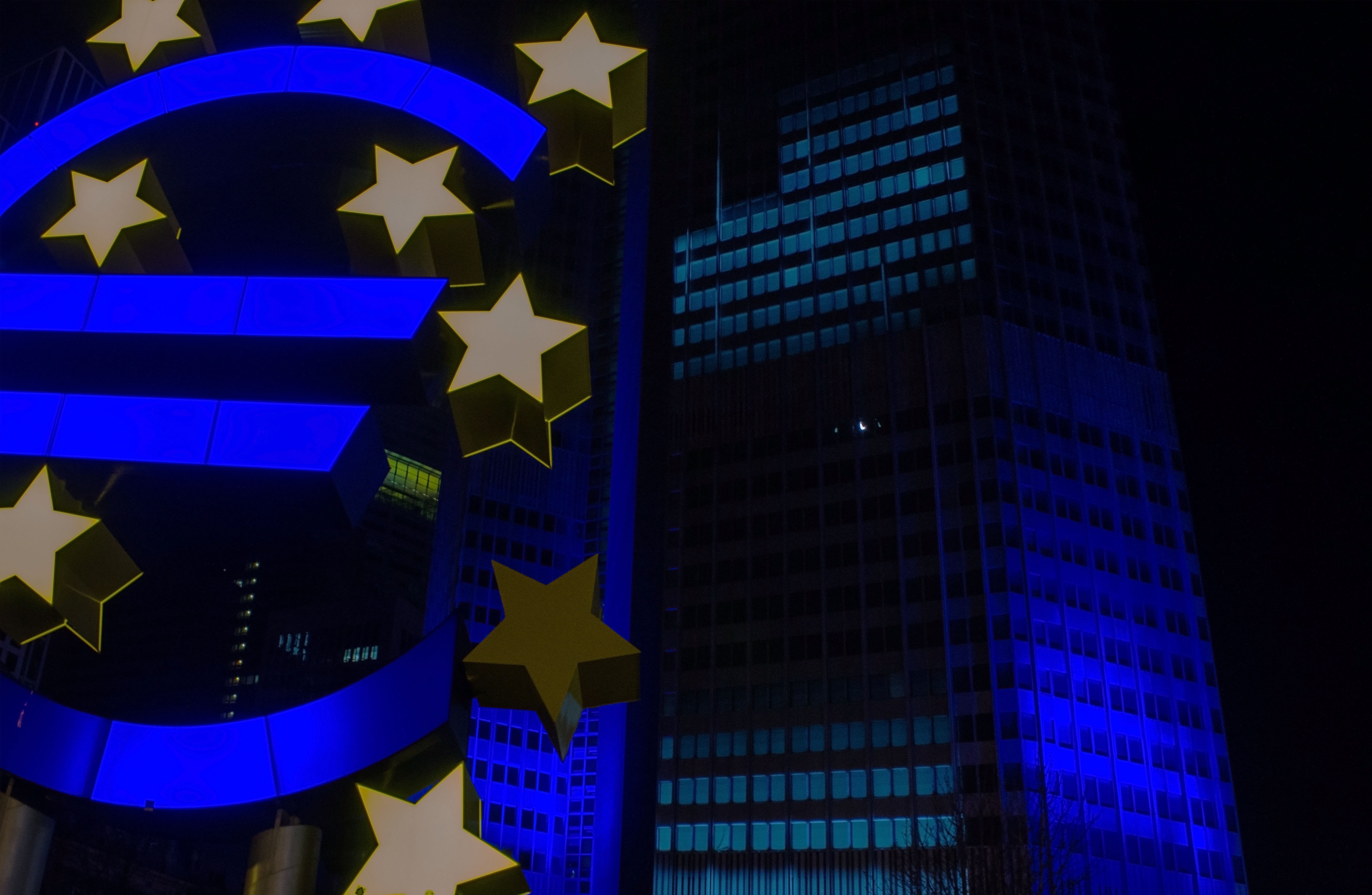 Euro, office building exterior, business, economy, illuminated, Central Bank, building, building exterior, city, european central bank, tall - high, corporate business, HD Wallpaper