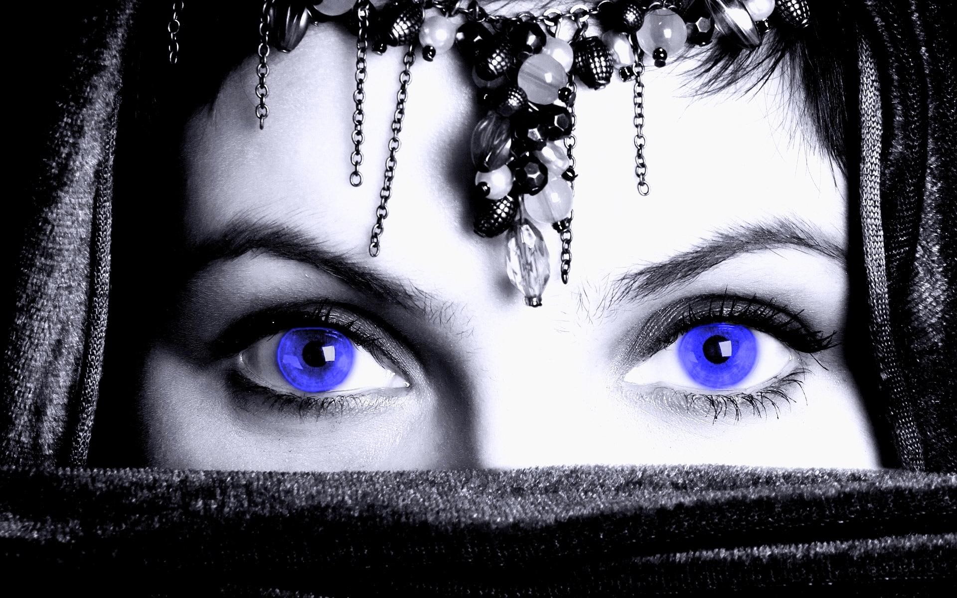 face, beauty, beholder, eyes, mask, girl, blue eyes, 3d and abstract, 1080P, HD Wallpaper