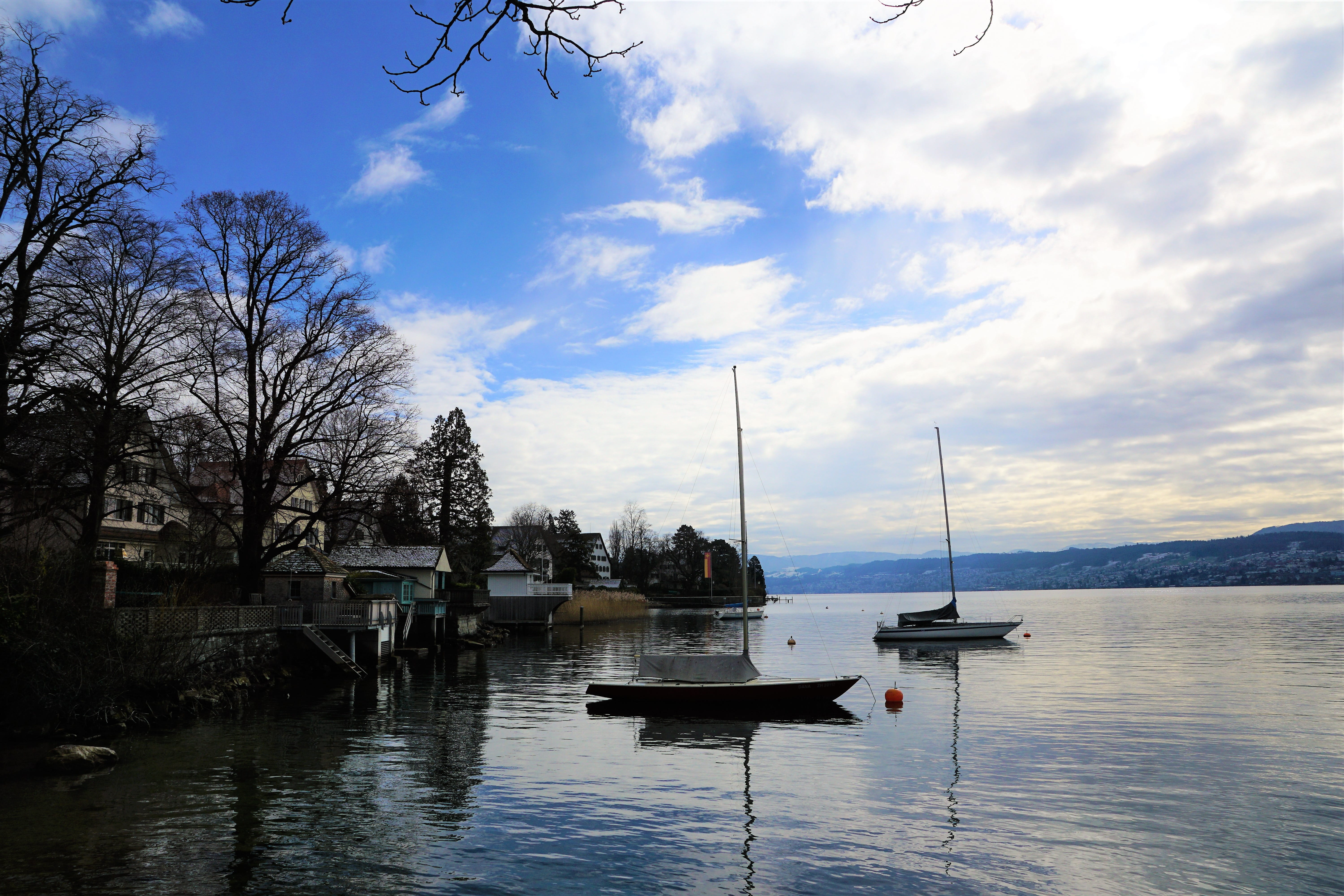 meditation, moored, pier, reflection, sky, hike, panorama, gold coast, farewell, horizontal, cloud - sky, summer, no people, port, switzerland, plant, canton, HD Wallpaper