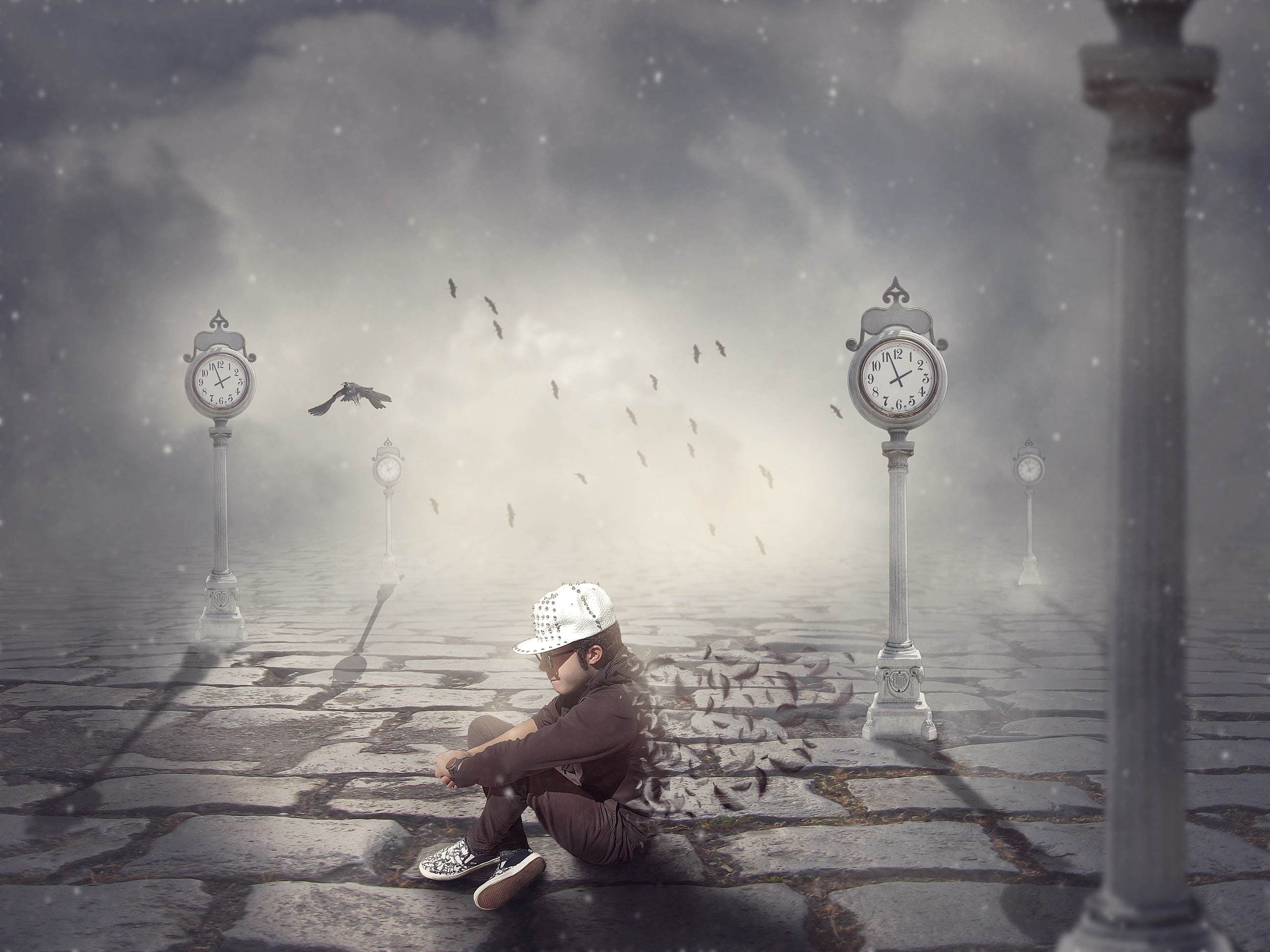 dispersion, ground, feathers, raven, 2K, watch, mist, HD Wallpaper