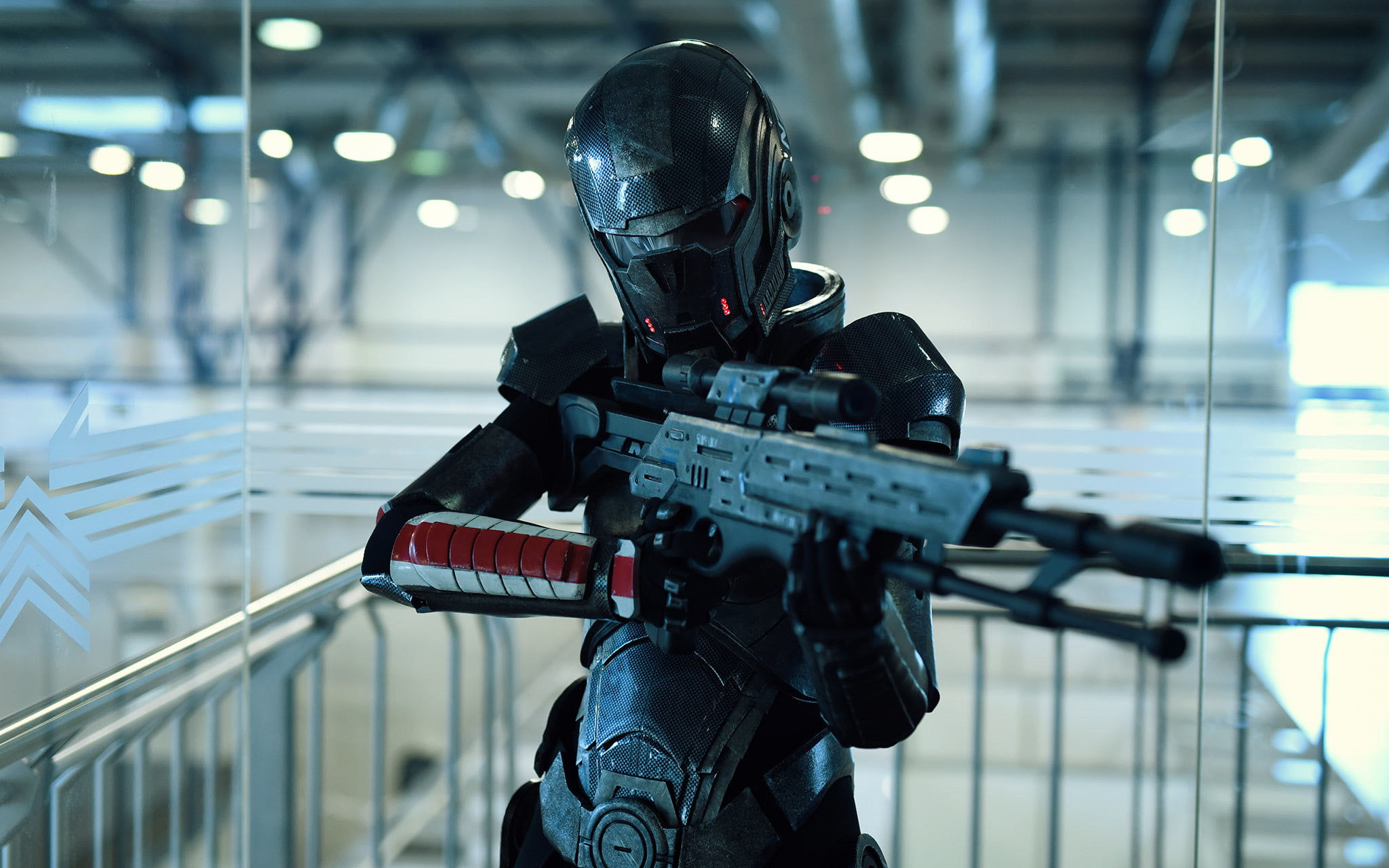 n7 shadow, screenshot, costumes, person, cosplay, one person, illuminated, movie, holding, 1080P, uniform, government, real people, indoors, armed forces, HD Wallpaper