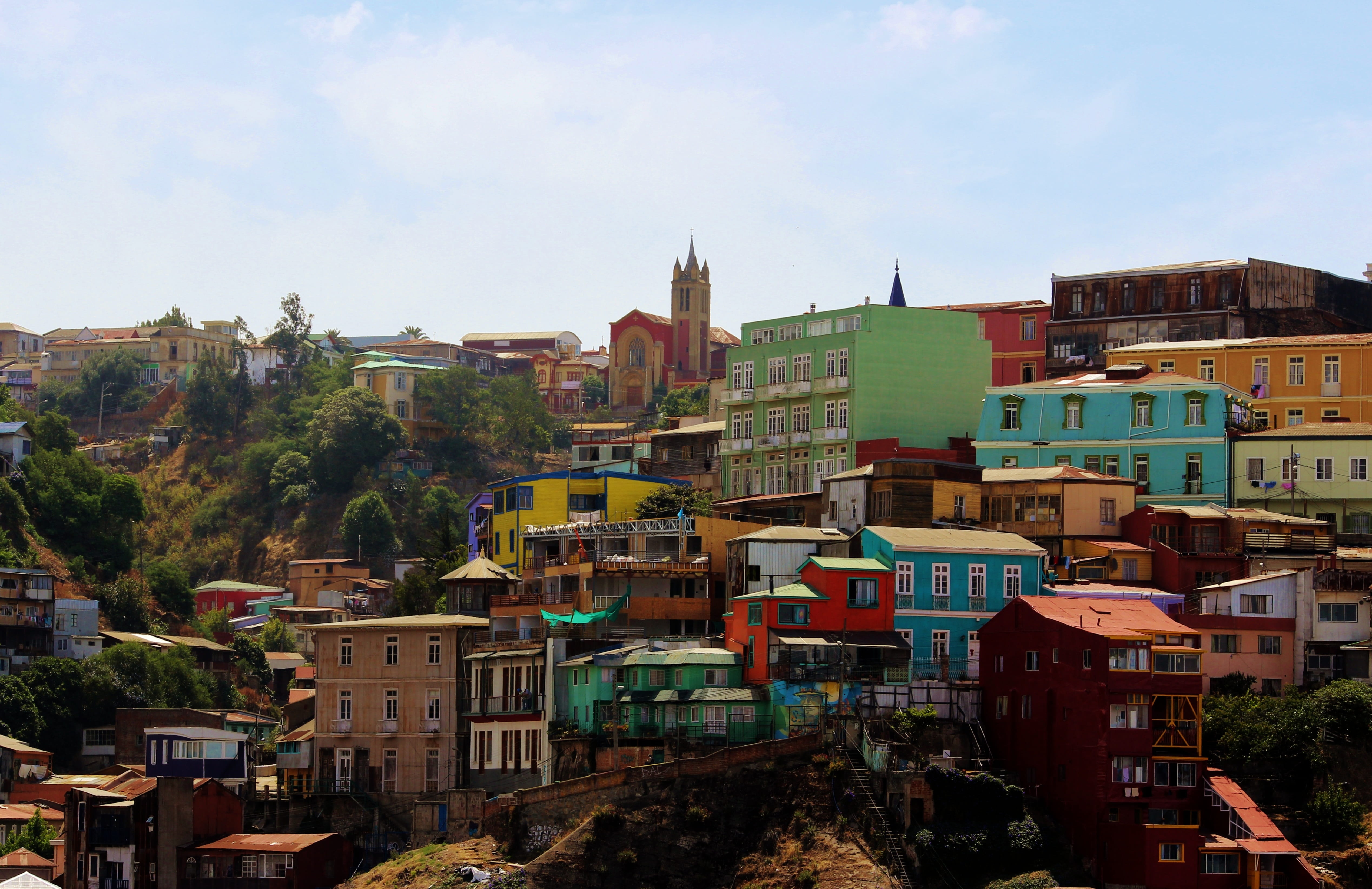 plant, South America, office building exterior, day, blue, skyscraper, cityscape, high, high angle view, rise, house, Valparaiso, building, built structure, HD Wallpaper