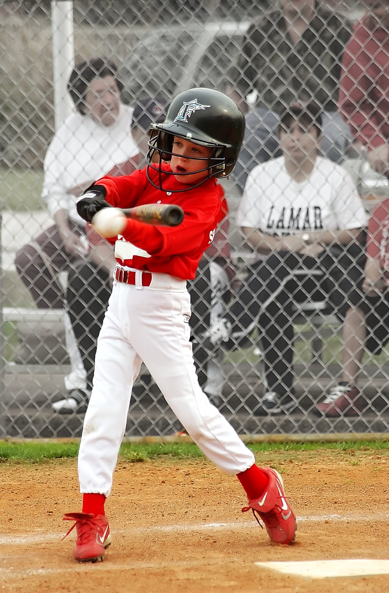 action, batting, boy, swinging, playing, sports uniform, athlete, home, boys, ballpark, dirt, headwear, young, sport, 1080P, bat, baseball - sport, red, Phone HD Wallpaper