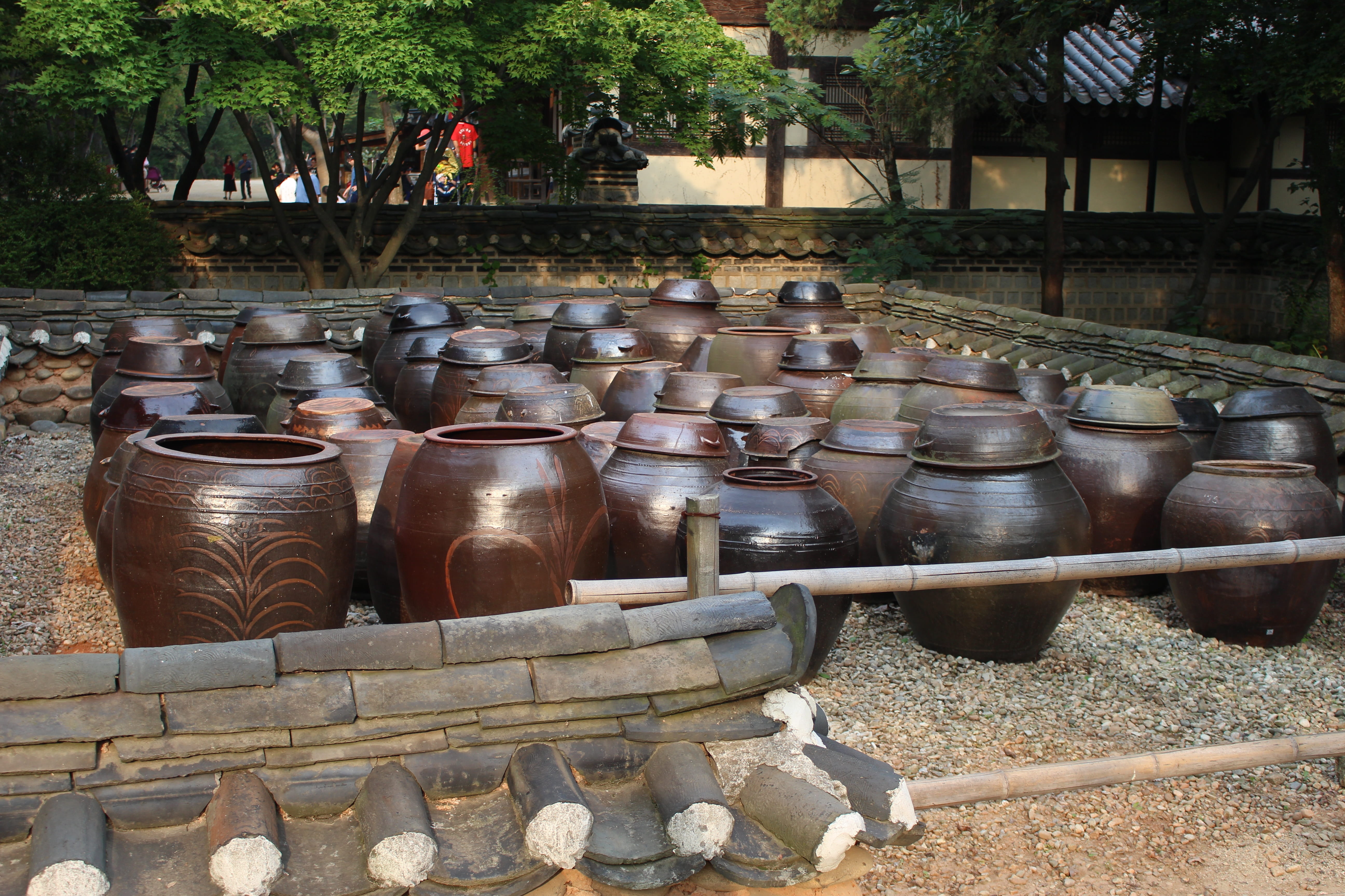 container, architecture, plant, craft, decorative urn, chapter dogdae, sunlight, korean folk village, folk village, no people, large group of objects, pot, HD Wallpaper