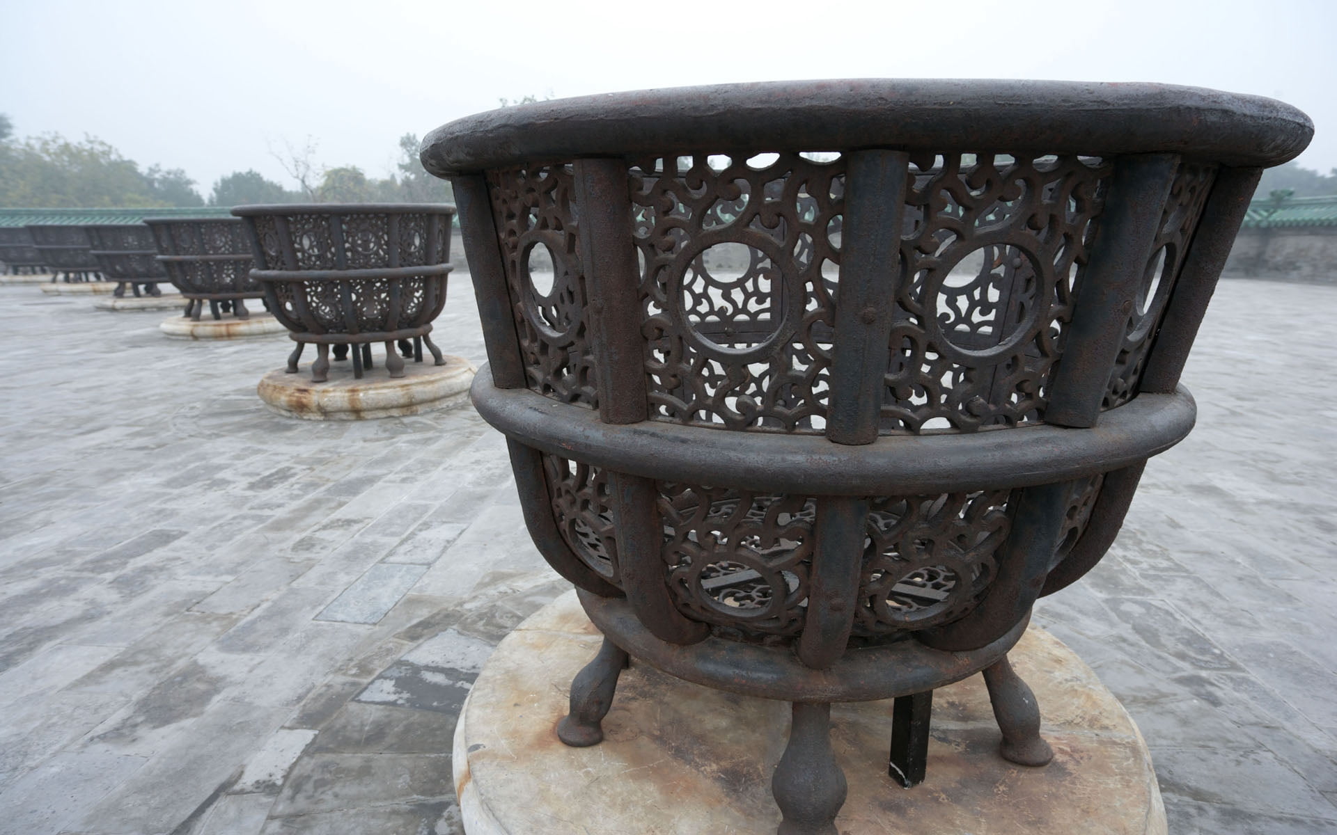 1080P, decoration, asia, architecture, outdoors, craft, built structure, stone, nature, ornate, sky, creativity, china, design, history, tree, brown, railing, HD Wallpaper