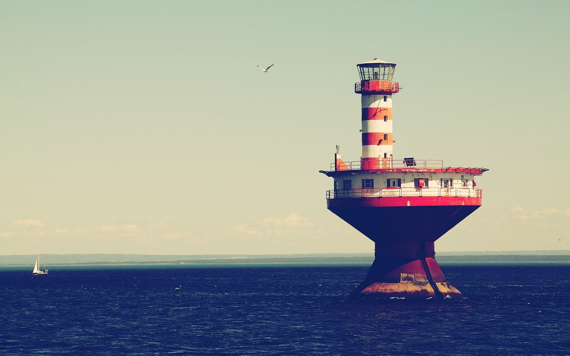photography, sea, sea gulls, architecture, 1080P, water, lighthouse, HD Wallpaper