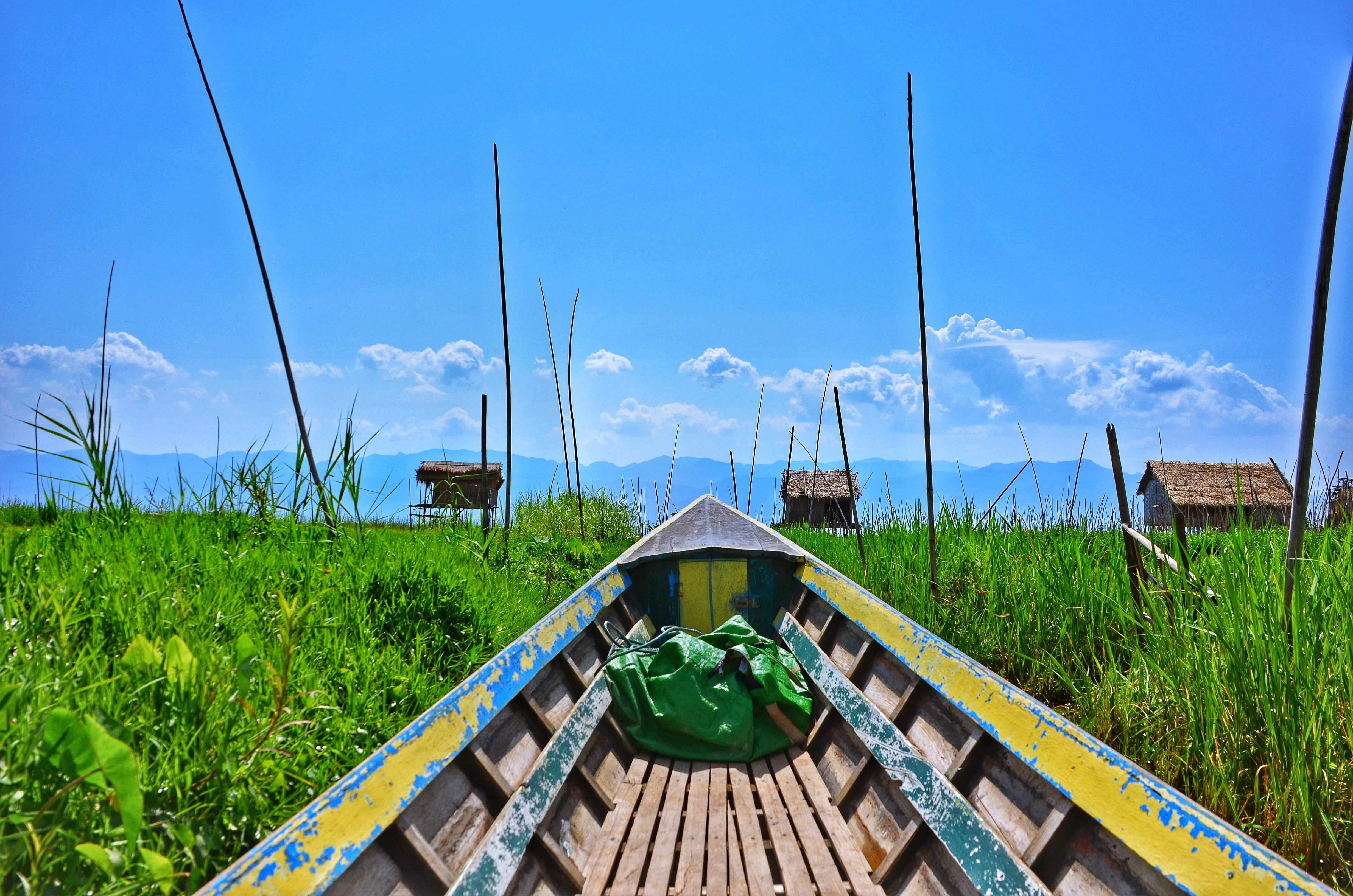burma, field, outdoors, myanmar, land, architecture, day, transportation, cloud - sky, going, plant, nature, 4K, scenics - nature, boat, sky, water, blue, HD Wallpaper