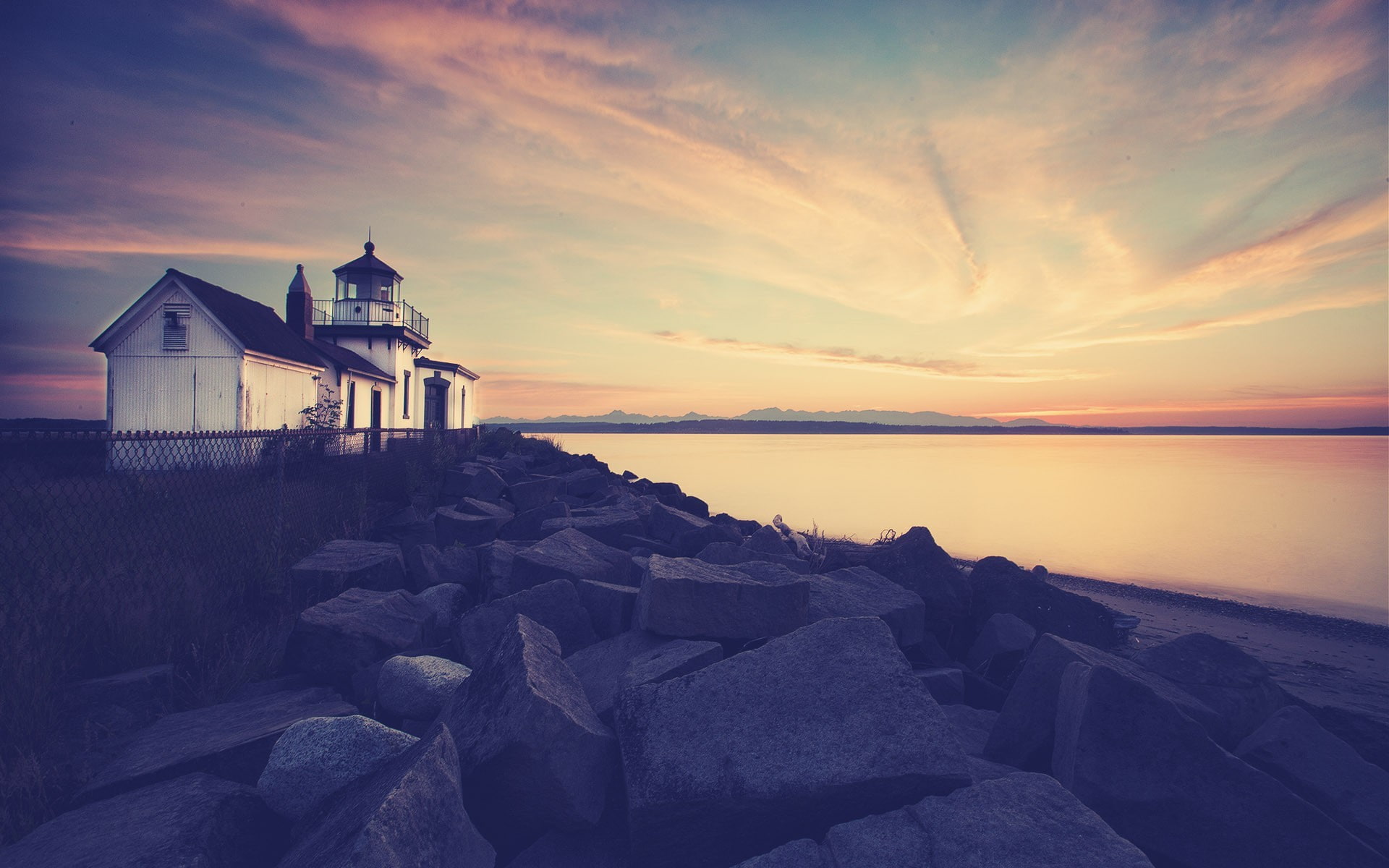 sea, coast, building, sky, clouds, 1080P, nature, lighthouse, HD Wallpaper