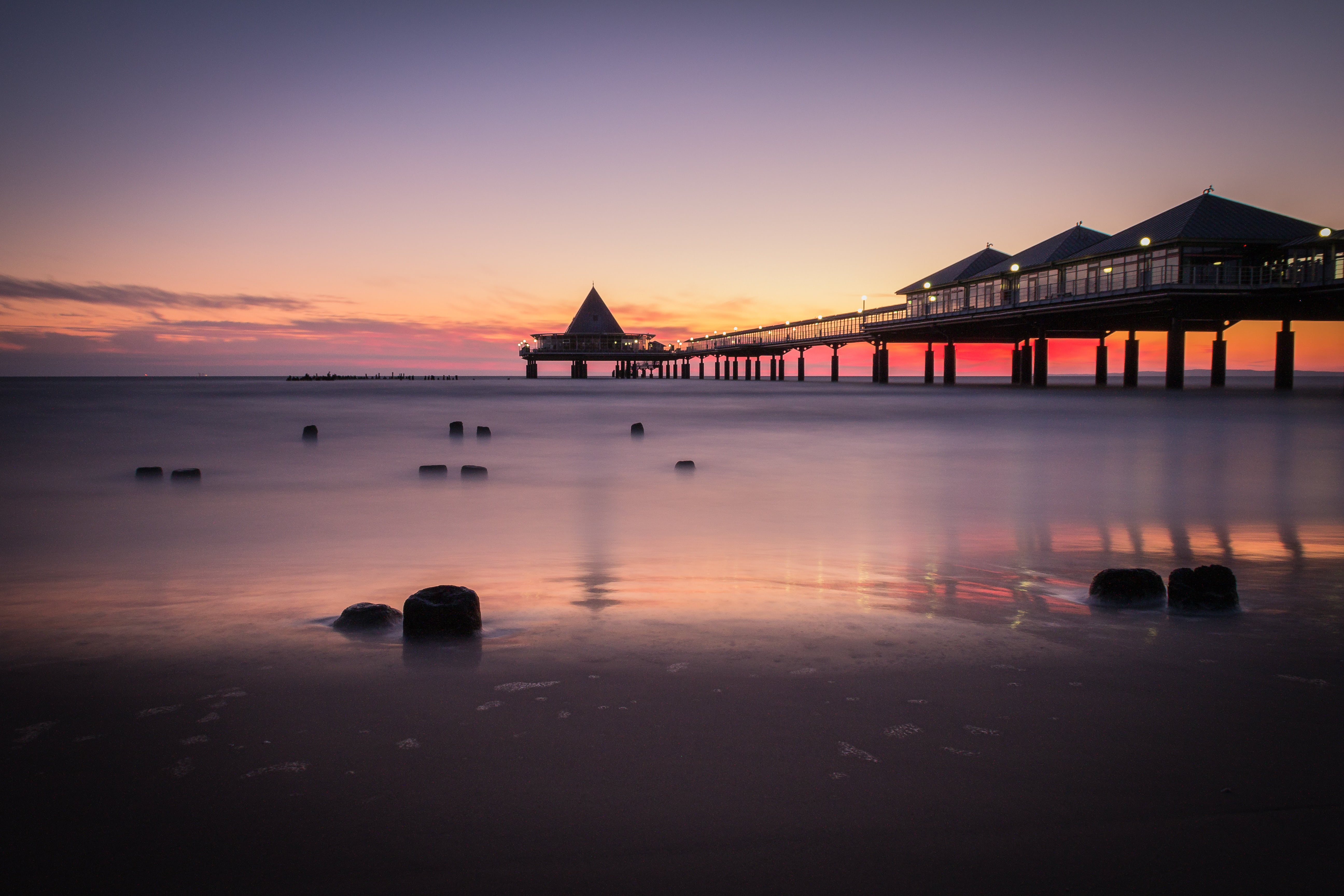 architecture, sunset, reflection, western pomerania, usedom, sand, twilight, lake, photography, holiday, baltic sea coast, built structure, water, travel destinations, HD Wallpaper