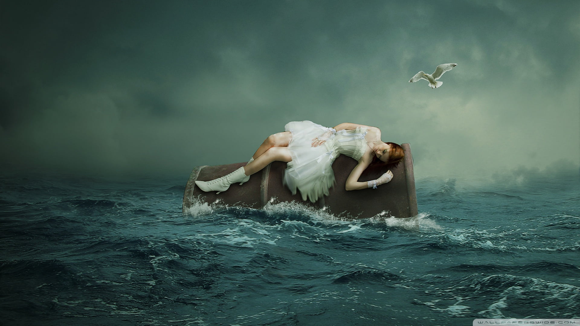 s, cocktail, sea, white, animal wildlife, young adult, animals in the wild, bird, nature, full length, one person, seagull, 1080P, wet, sky, photo manipulation, HD Wallpaper