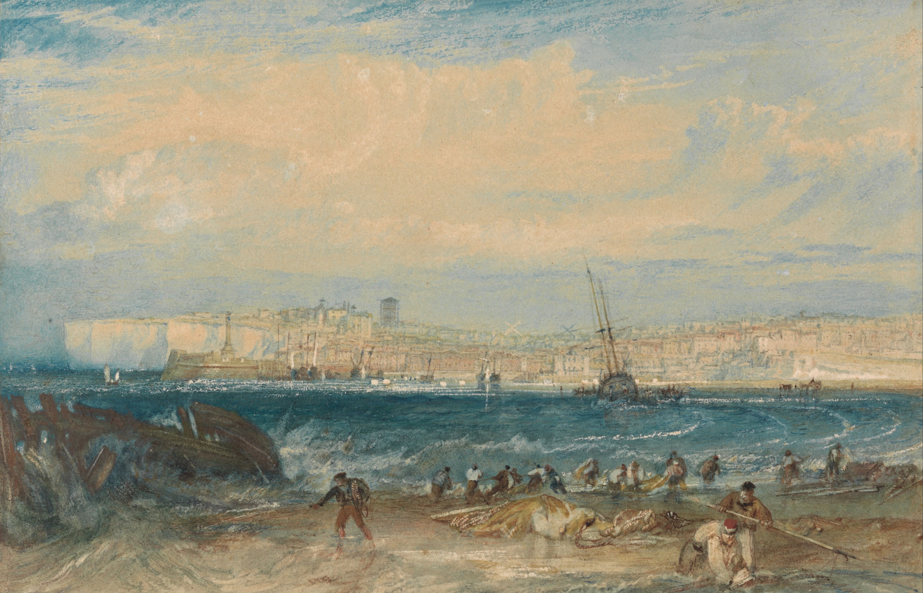 picture, rocks, 2K, the city, Margaret, landscape, England, sea, William Turner, HD Wallpaper