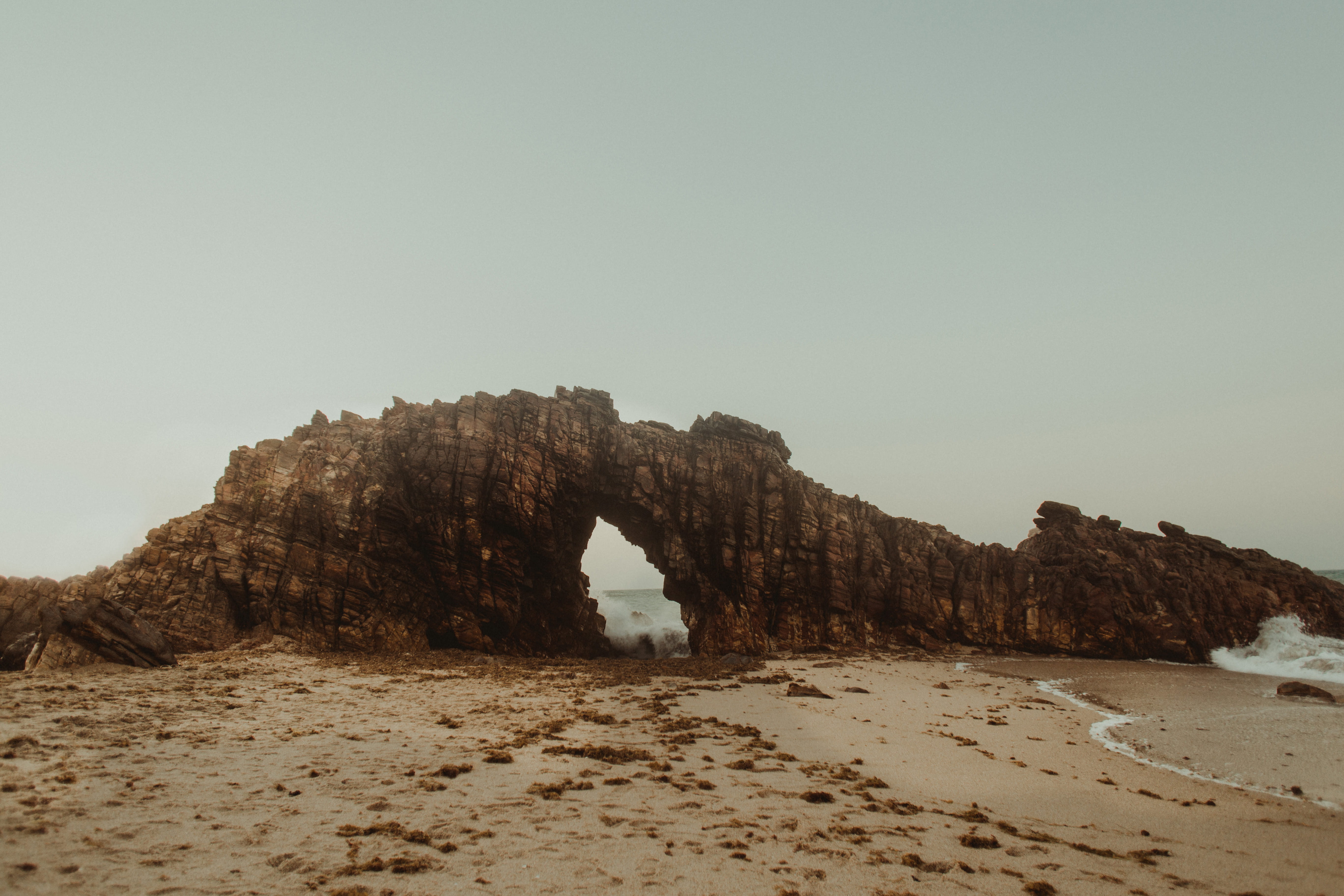 arch, rock, brazil, rock formation, tranquility, coast, sky, tranquil scene, clear sky, scenics - nature, 5K, copy space, natural arch, countryside, building, HD Wallpaper