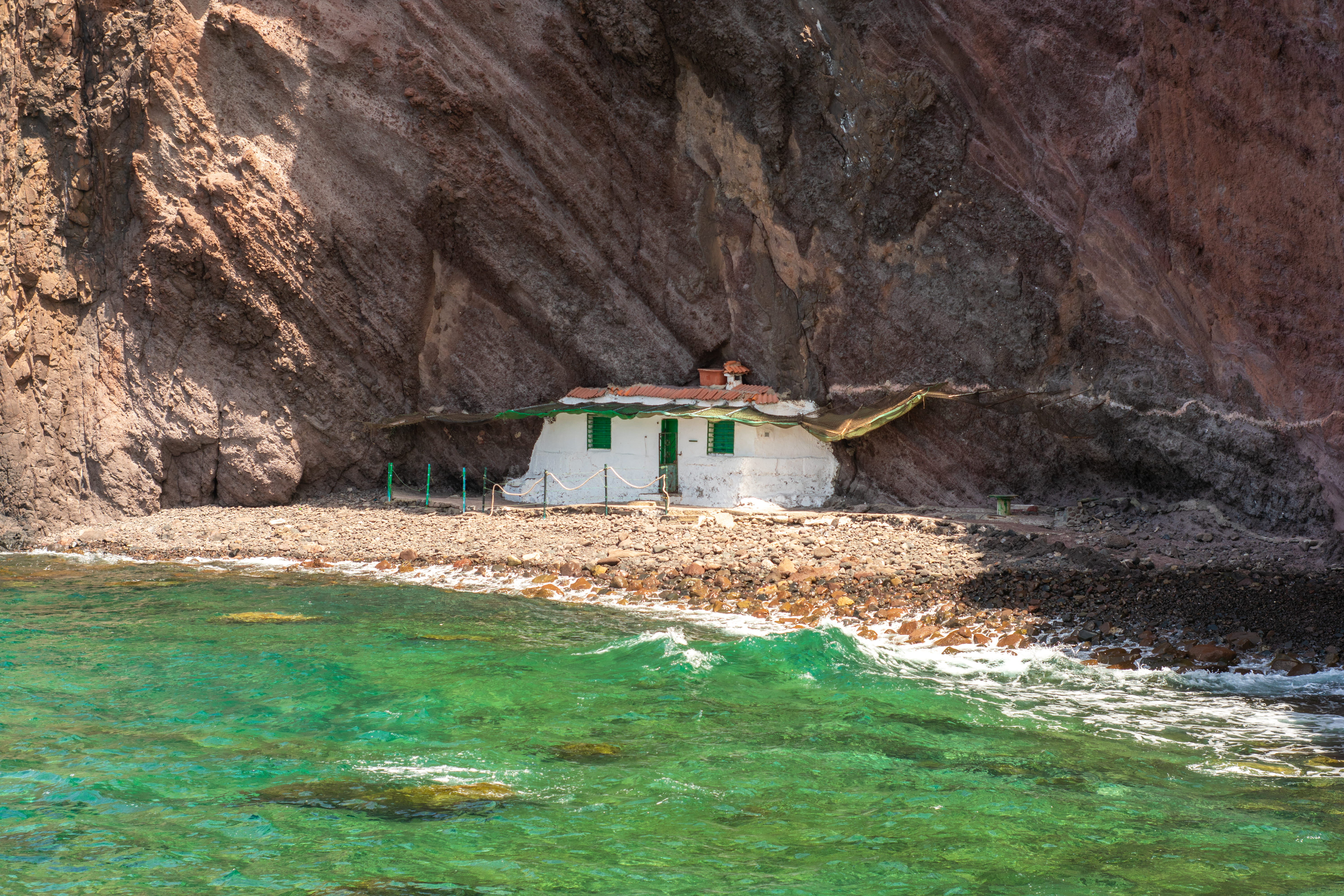 cliff, tranquility, shelter, hut, physical geography, scenics - nature, stones, ocean, turquoise colored, rural, water, coast, green, no people, nature, HD Wallpaper