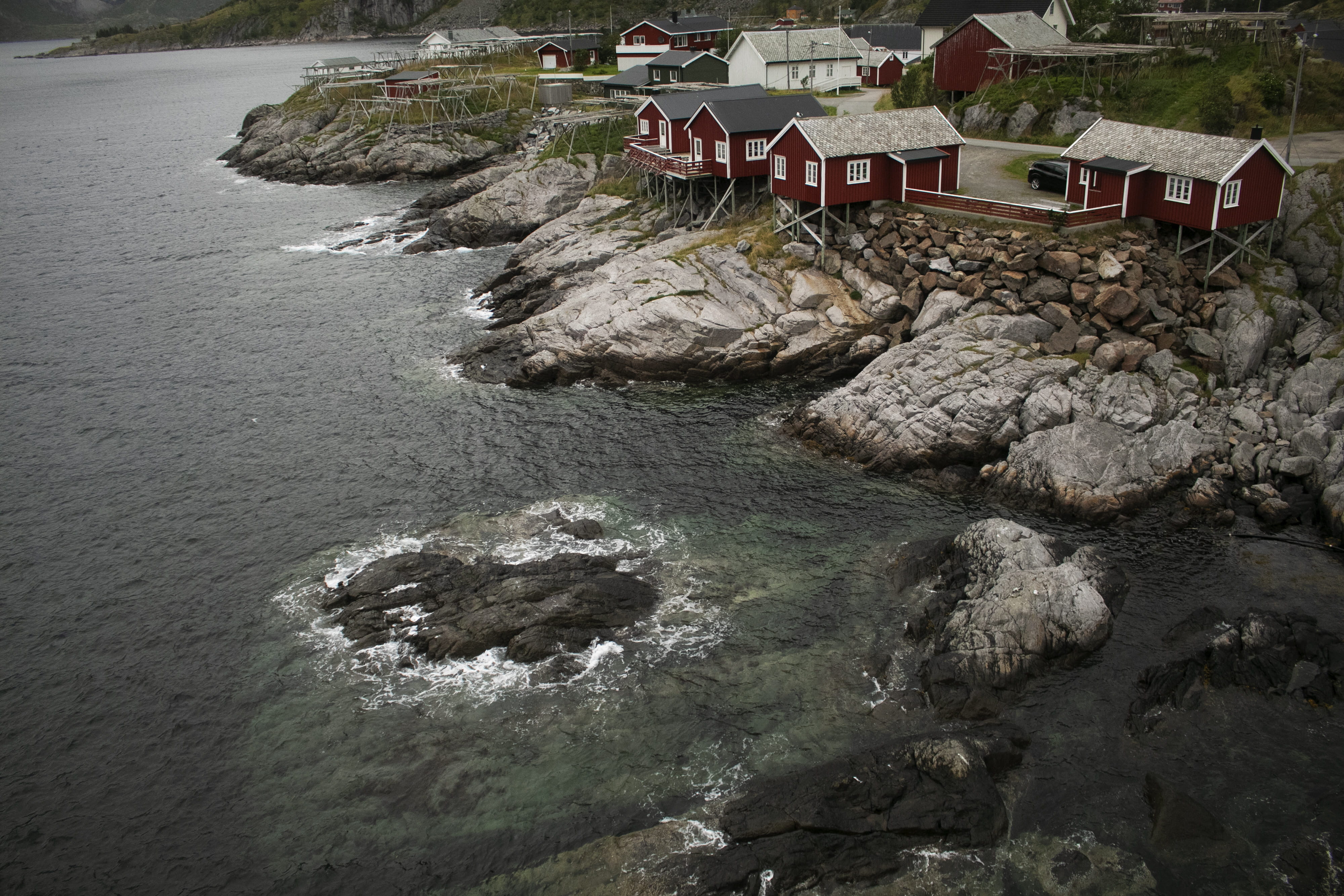 scenics - nature, plant, building, grey, river, day, shore, lofoten, rock, rural, countryside, cottage, body, nature, high angle view, shelter, rocky, solid, HD Wallpaper