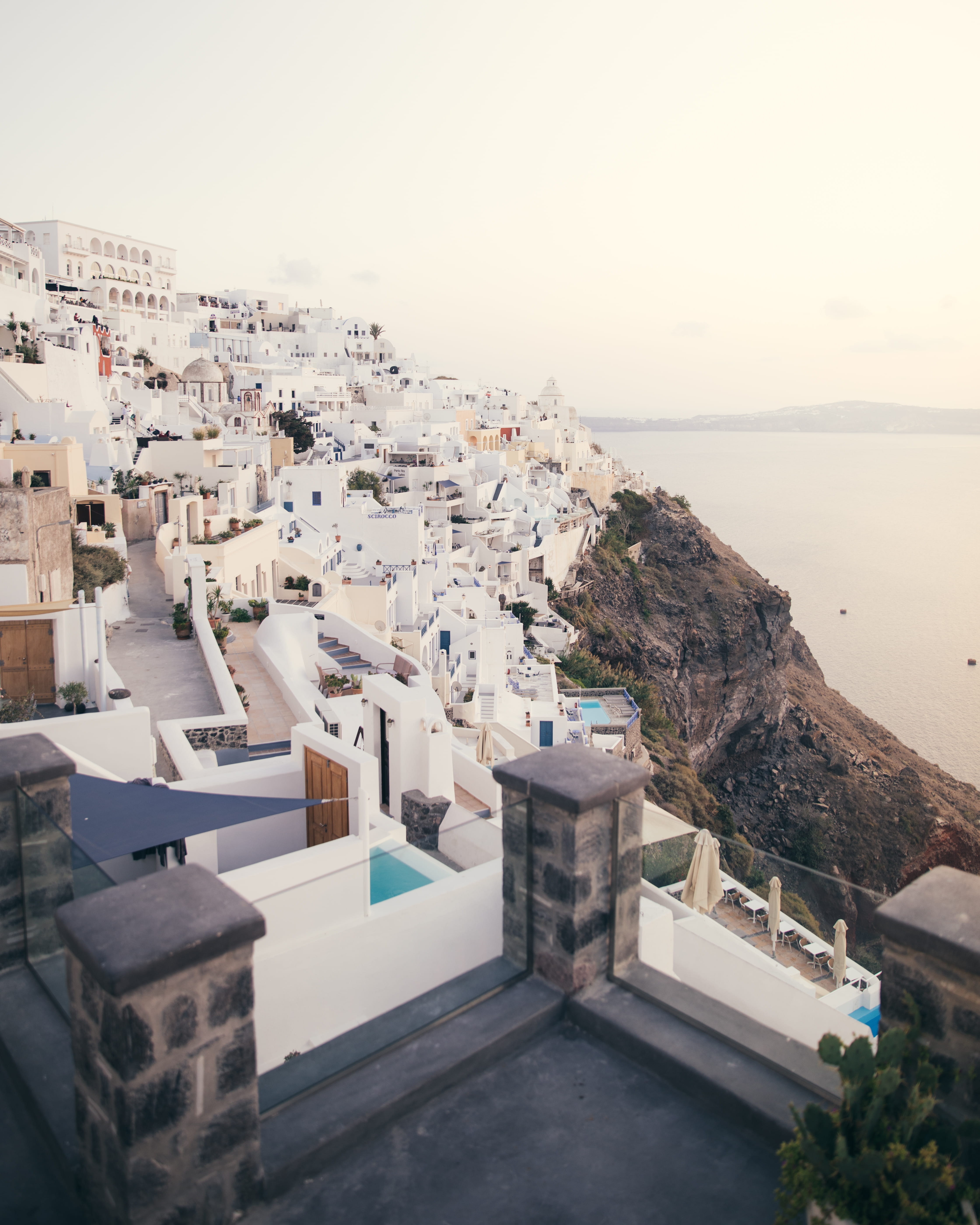townscape, high angle view, clear sky, santorini, nature, travel destinations, architecture, house, aerial view, promontory, rural, day, housing, building, Phone HD Wallpaper