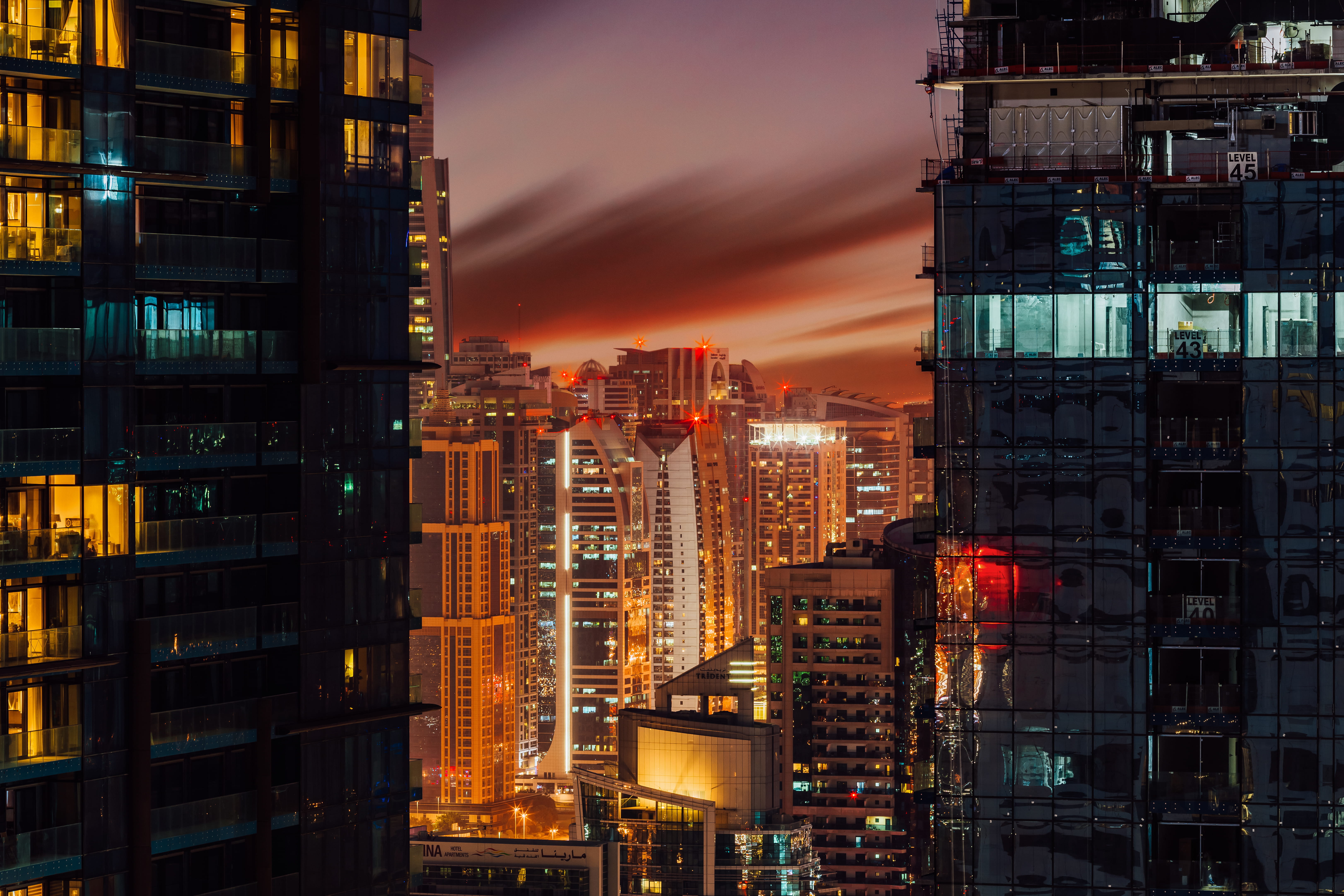 sunset, no people, golden hour, long exposure, architecture, modern, cloud - sky, evening, building, 5K, clouds, city lights, residential district, office building exterior, HD Wallpaper
