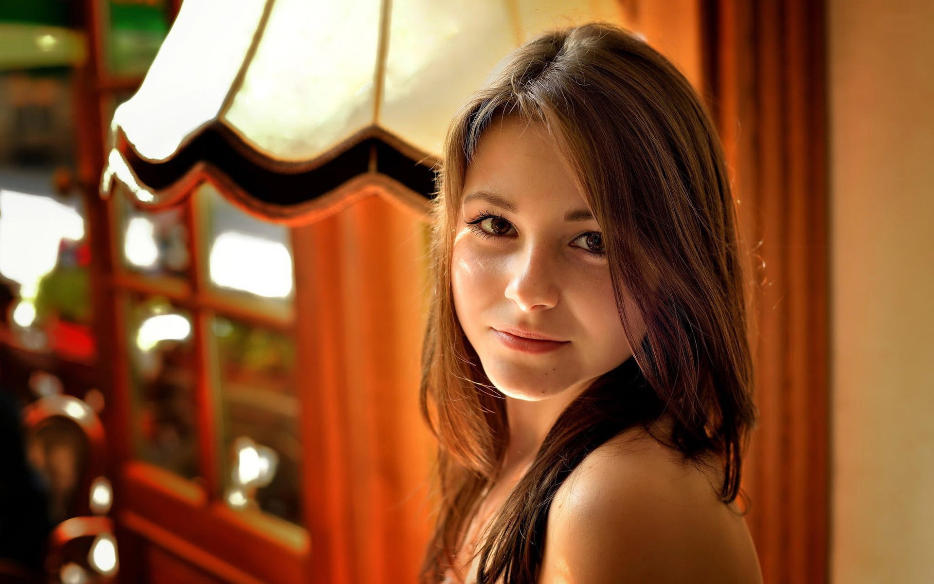 looking, contemplation, photo, beauty, long hair, dana, one person, 1080P, brown hair, portrait, headshot, s, smiling, beautiful woman, young adult, HD Wallpaper