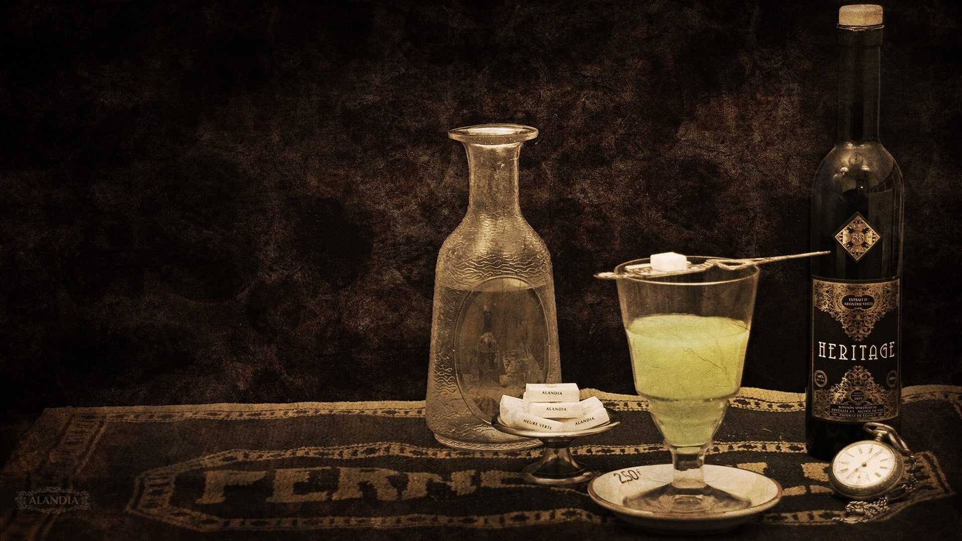 style, alcohol, retro, 1080P, sugar, bottle, absinthe, glass, HD Wallpaper