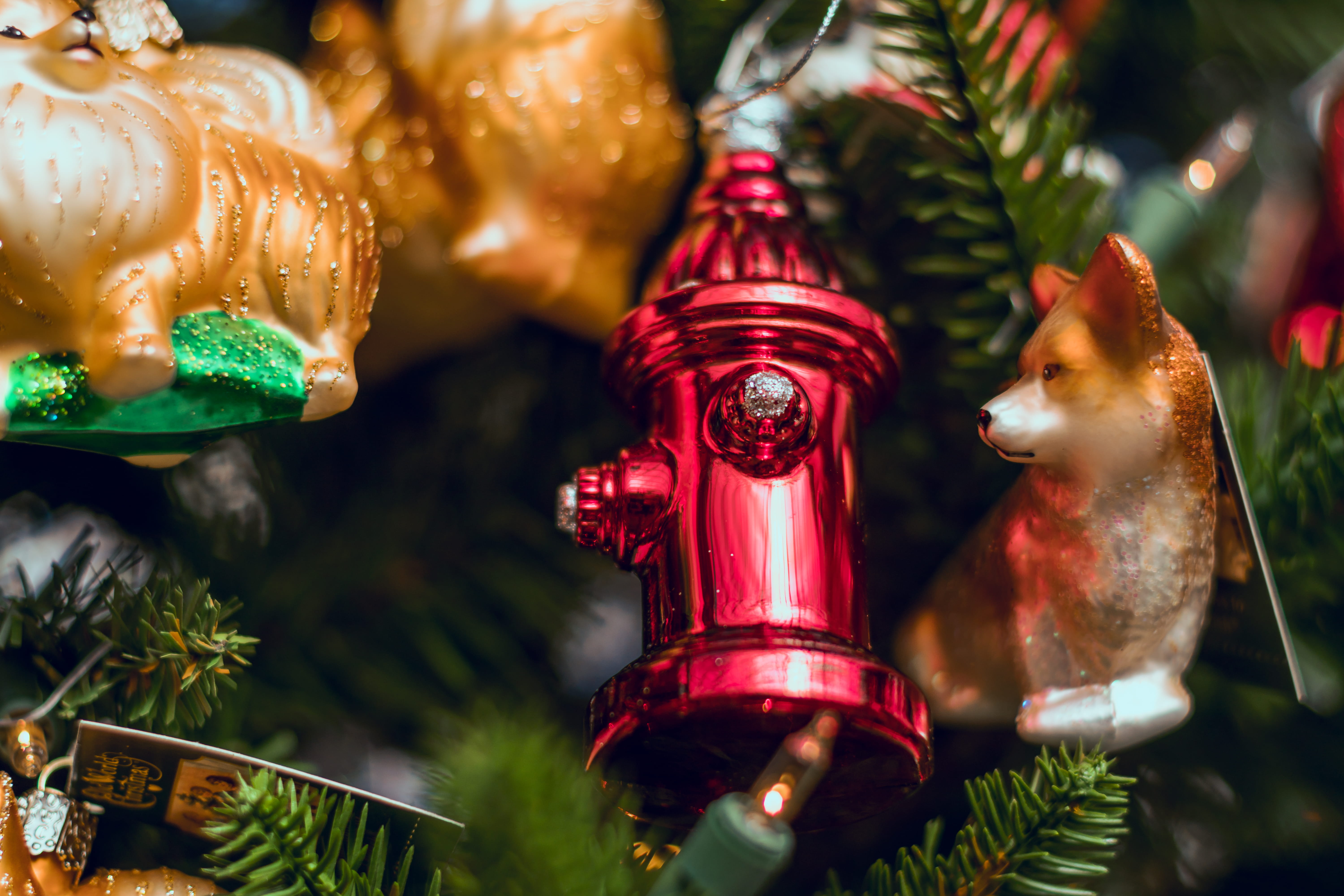hanging, shiny, fire, pine, illuminated, traditional, christmas decoration, gold, new year, spirituality, shining, christmas tree, fir, 5K, ornate, holiday - event, HD Wallpaper