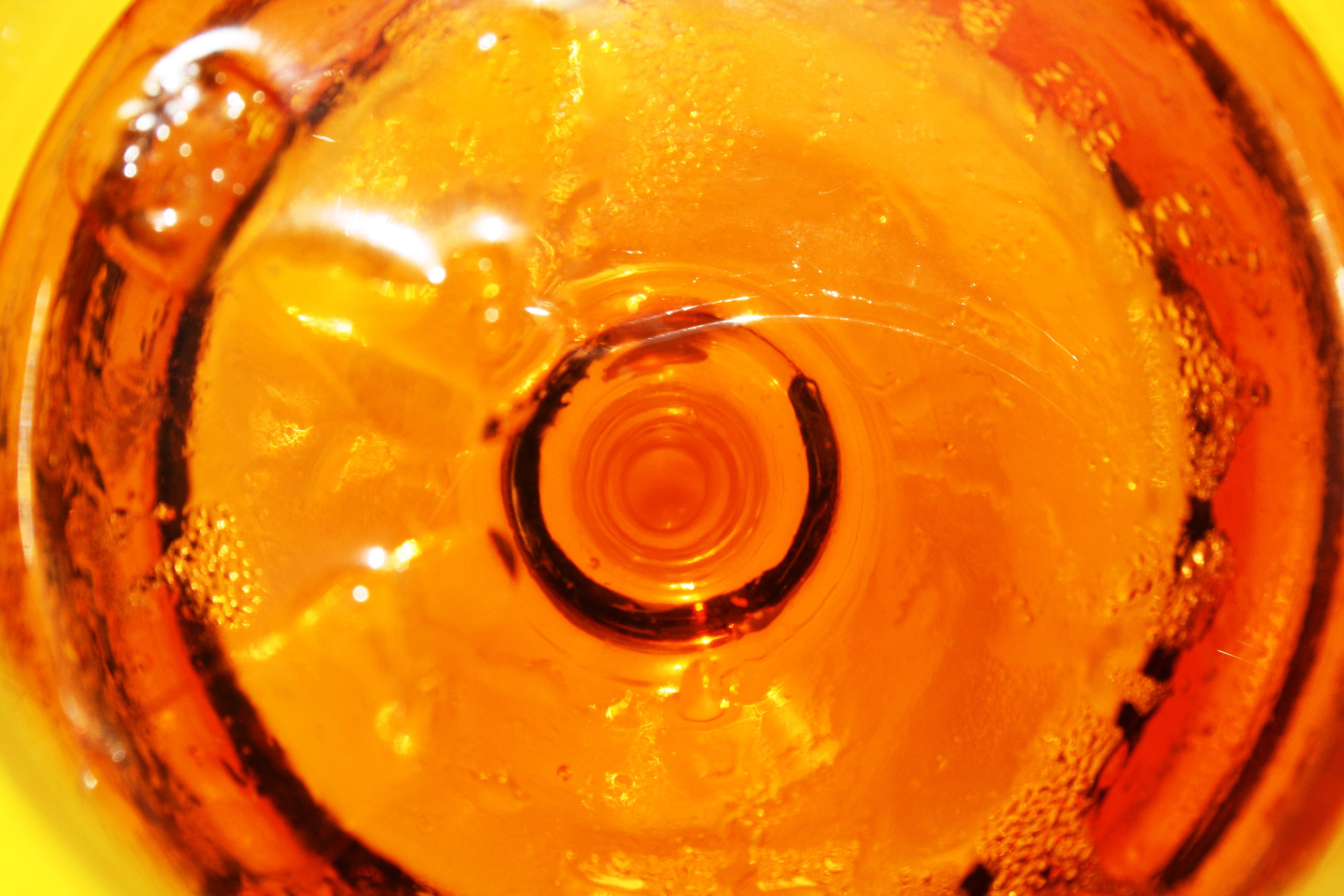 household equipment, refreshment, single object, no people, bowl, orange color, bubble, freshness, directly above, yellow, high angle view, glass, 4K, HD Wallpaper