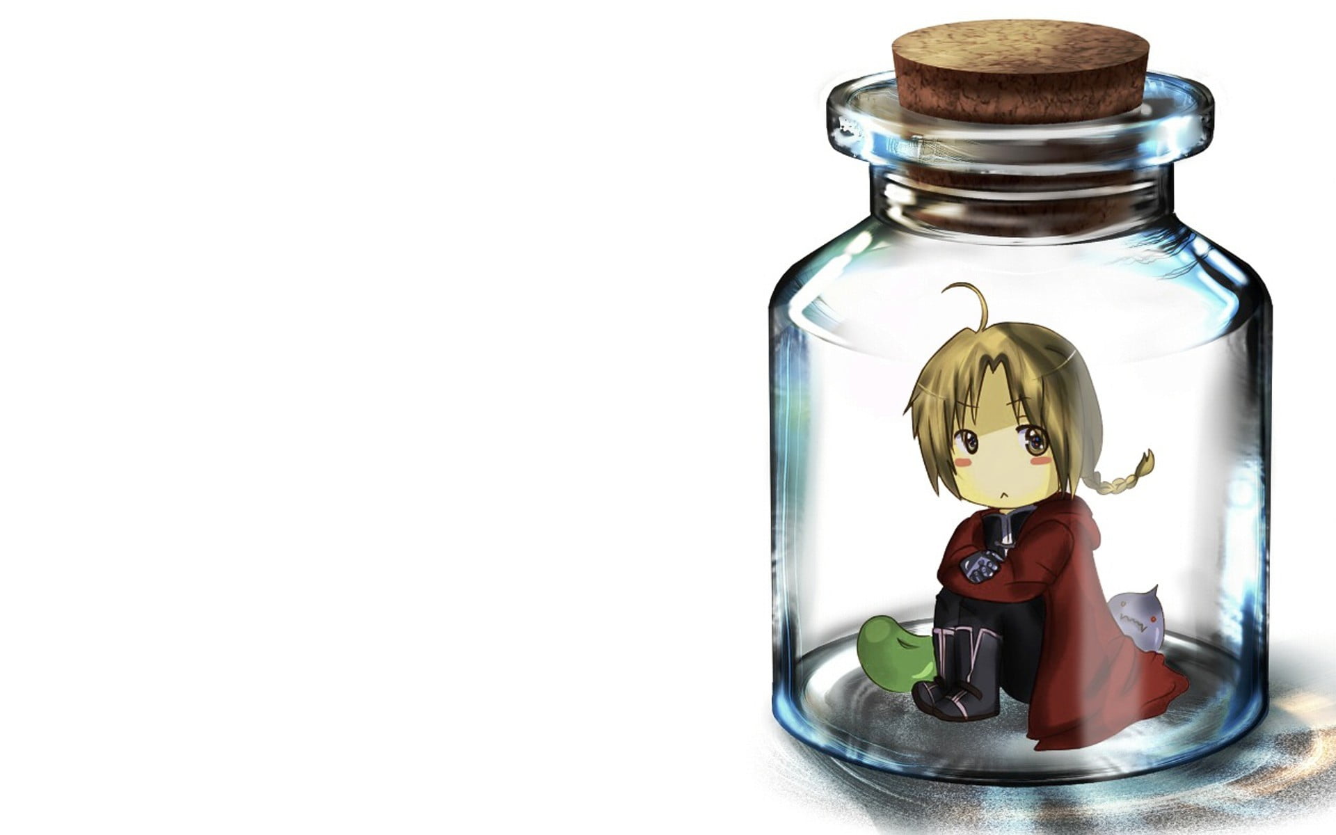 seasoning, chibi, table, spice, single object, copy space, silver colored, container, transparent, Full Metal Alchemist, jar, Elric Edward, food and drink, HD Wallpaper
