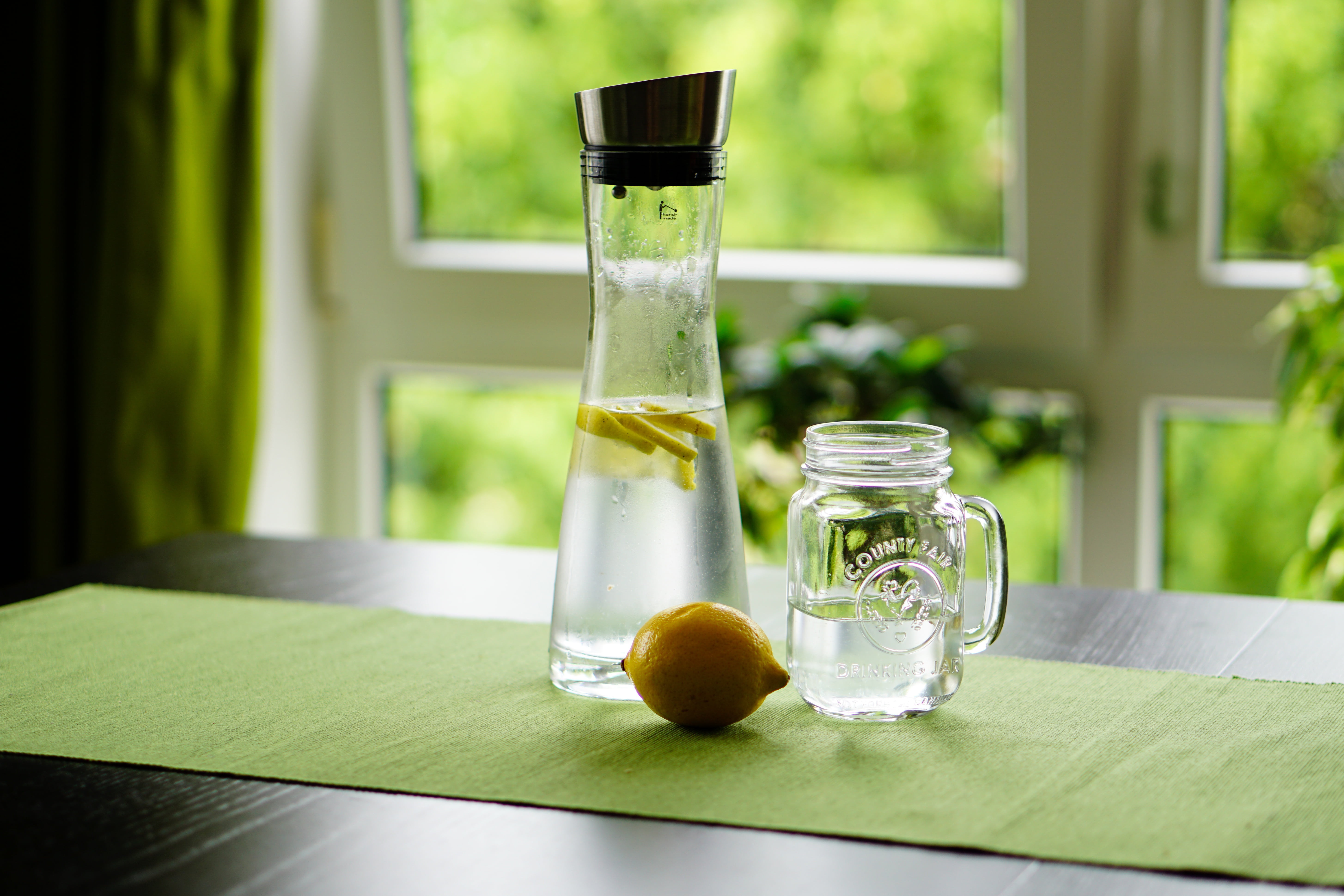 drink, nature, transparent, sliced, window, vitamins, lemon, glass, bottle, no people, fruit juice, summer, limone, focus, 5K, juice, container, photography, HD Wallpaper