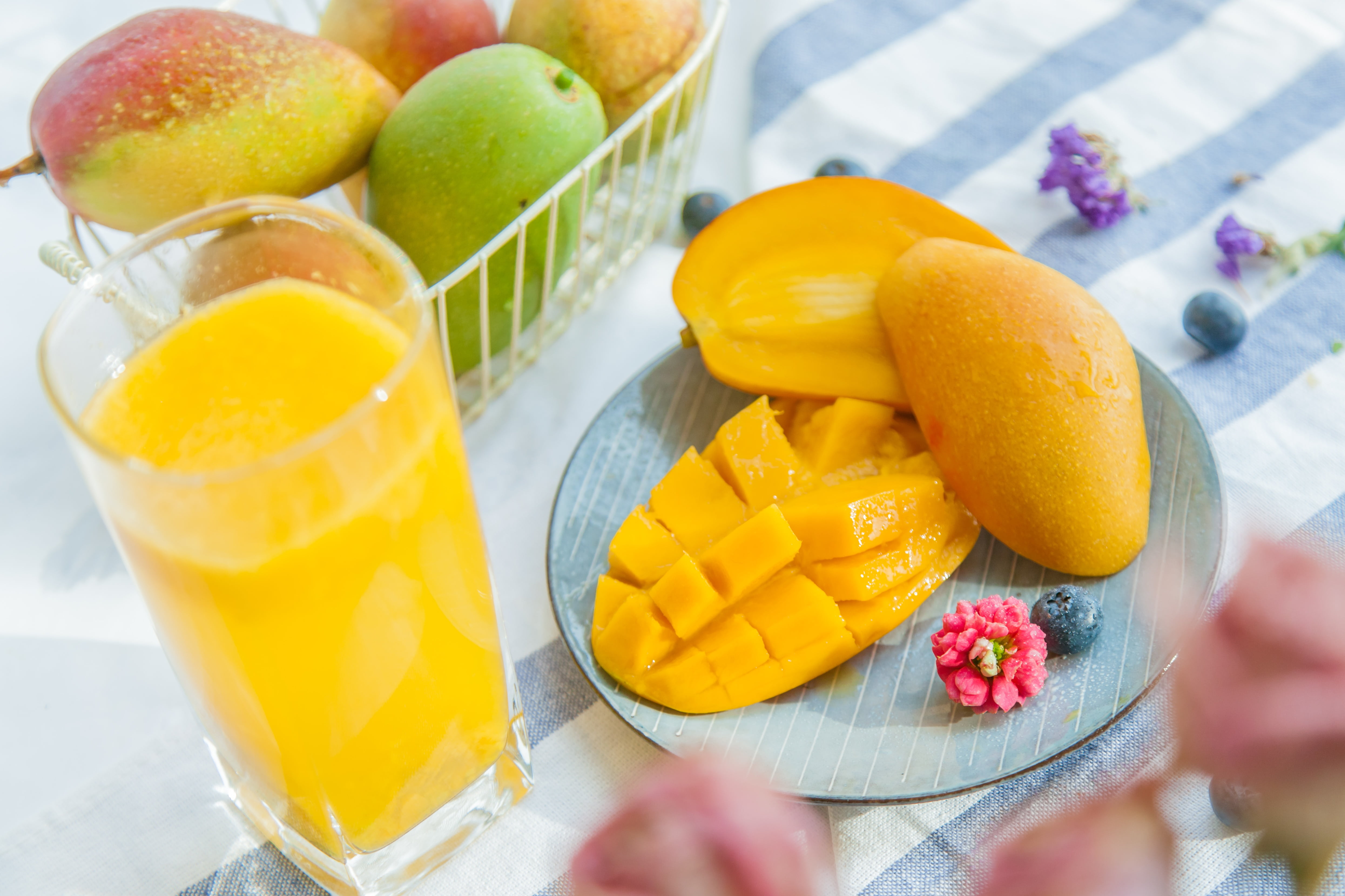 pint, juice, hand, 4K, striped, food and drink, high angle view, blue, indoors, healthy eating, white, fruit, summer, filled, food, orange, refreshment, HD Wallpaper