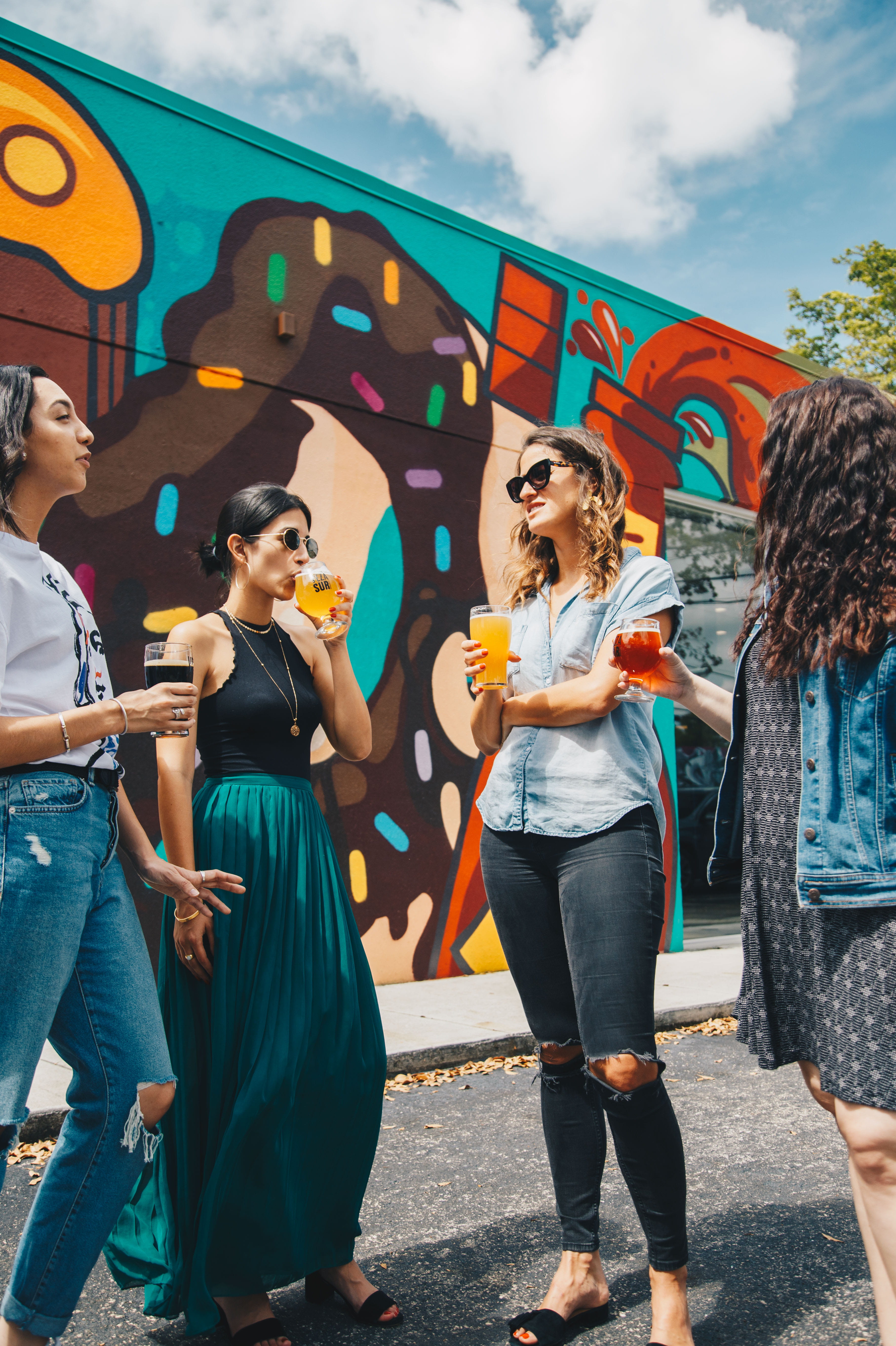 city, wall, friend, celebration, friendship, group Of People, street, drinking, four, females, city Life, standing, caucasian Ethnicity, party - Social Event, Phone HD Wallpaper