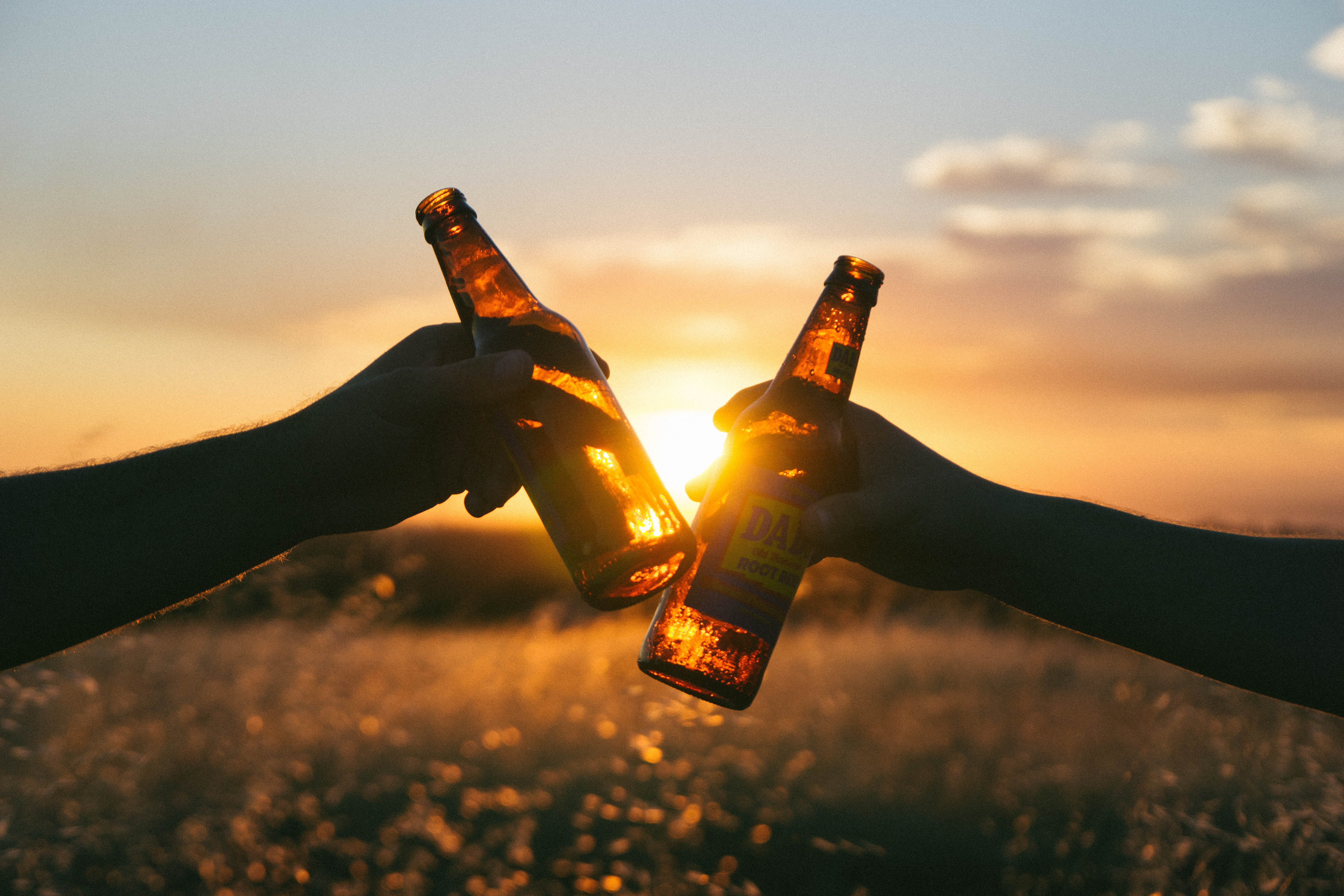 beer, alcohol, sunrise, photography, cheers, beer bottle, celebratory toast, summer, human body part, drink, nature, beer - alcohol, sunset, brown bottle, HD Wallpaper