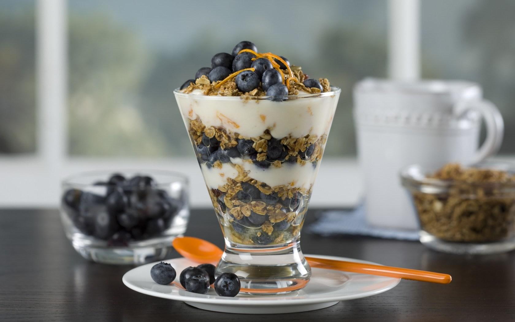 fruits, blueberry, cream, 720P, parfait, dessert, breakfast, blueberries, HD Wallpaper