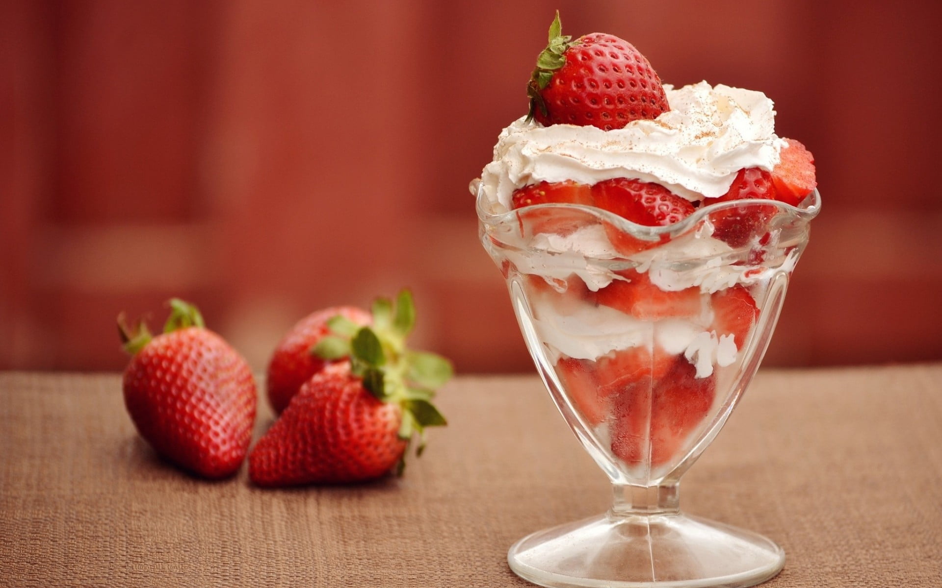 food and drink, cream, ready-to-eat, Food, red, indoors, healthy eating, fruit, strawberry, berry fruit, glass, close-up, dairy product, frozen food, cold, HD Wallpaper