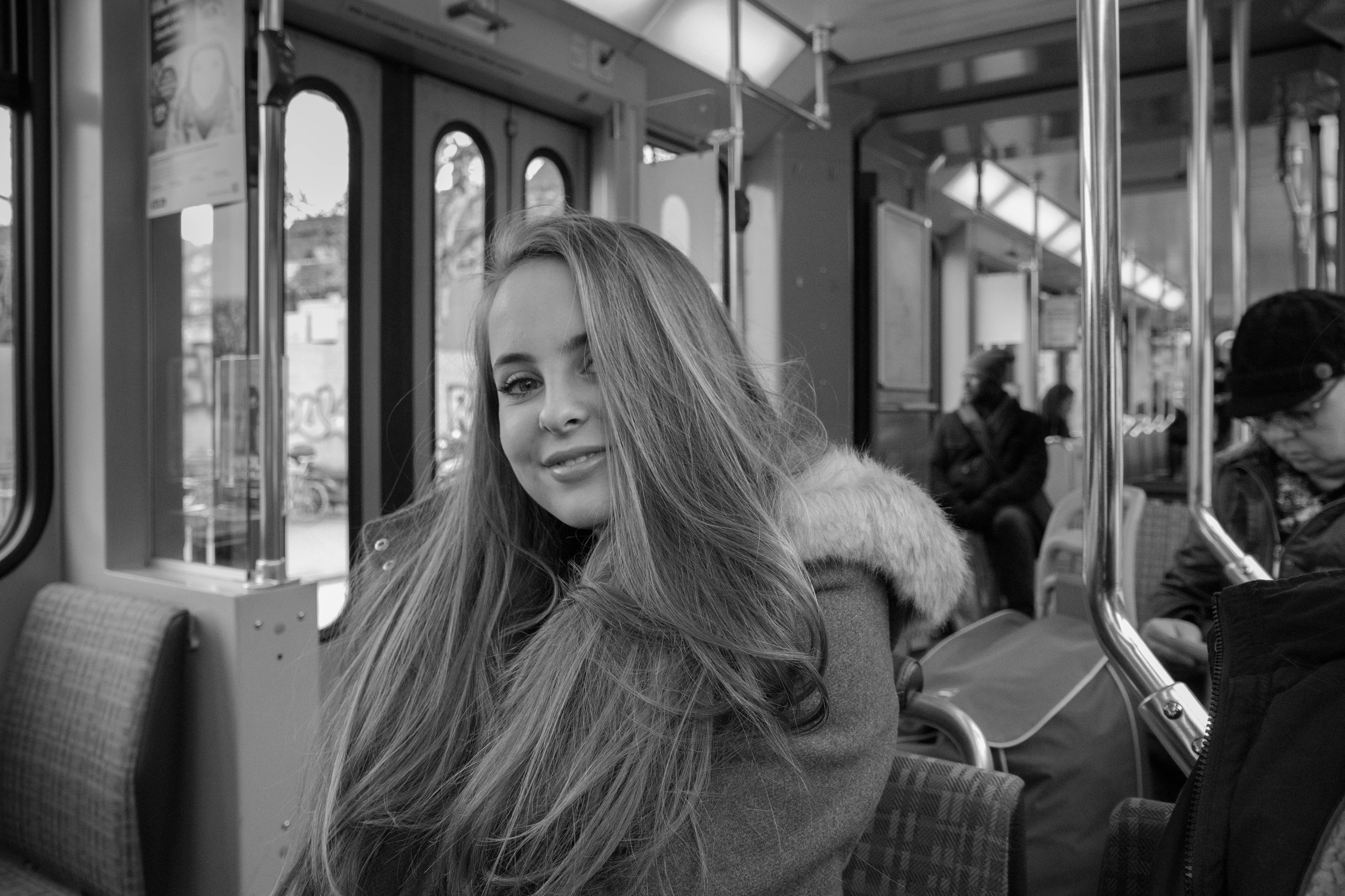 leisure activity, young women, black and white, smiling, 5K, zürich, real people, looking at camera, vehicle interior, focus on foreground, incidental people, HD Wallpaper