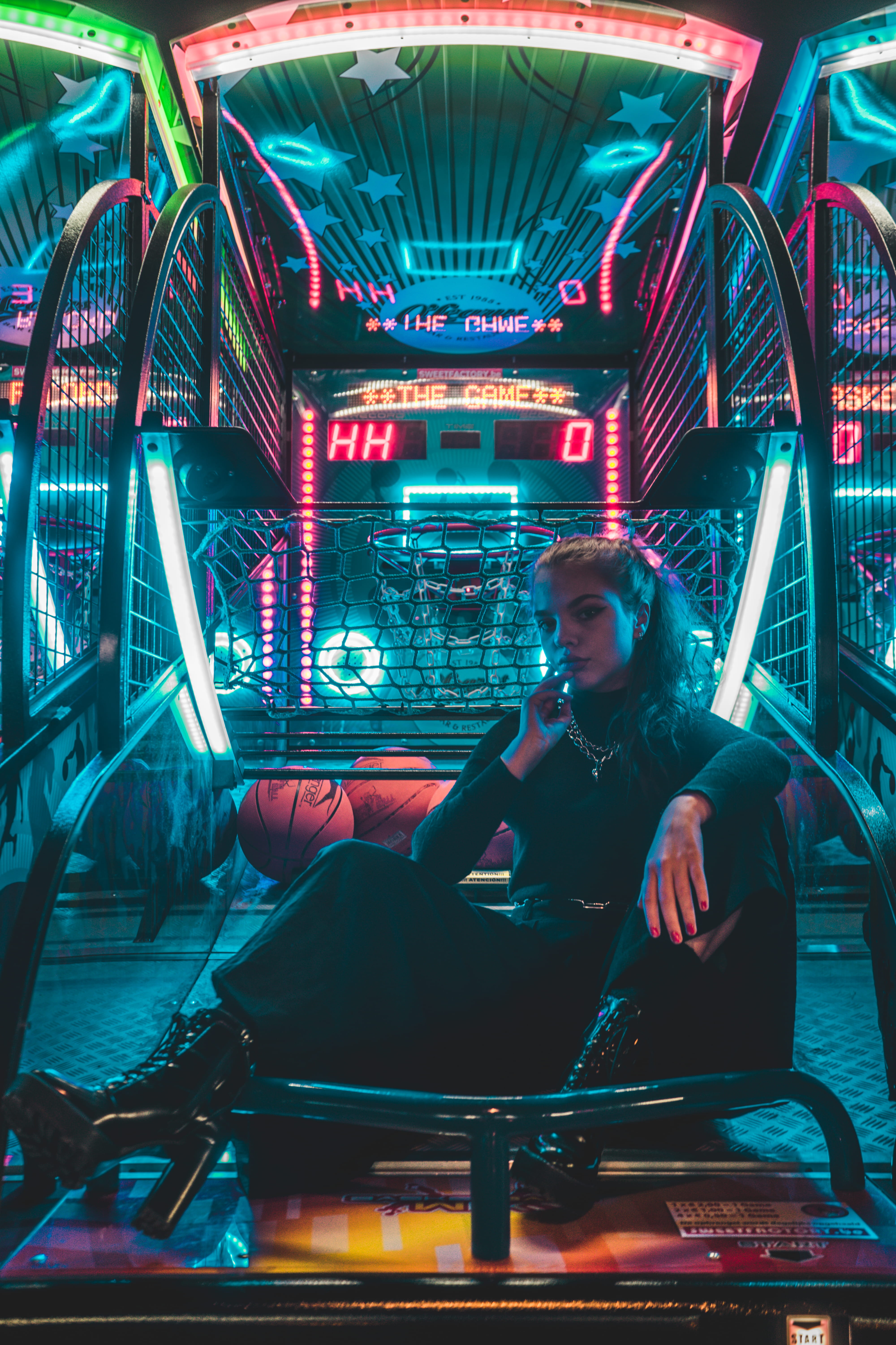 interior design, night, indoors, full length, person, technology, human, transportation, furniture, 5K, lifestyles, amusement park, illuminated, amusement park ride, Phone HD Wallpaper