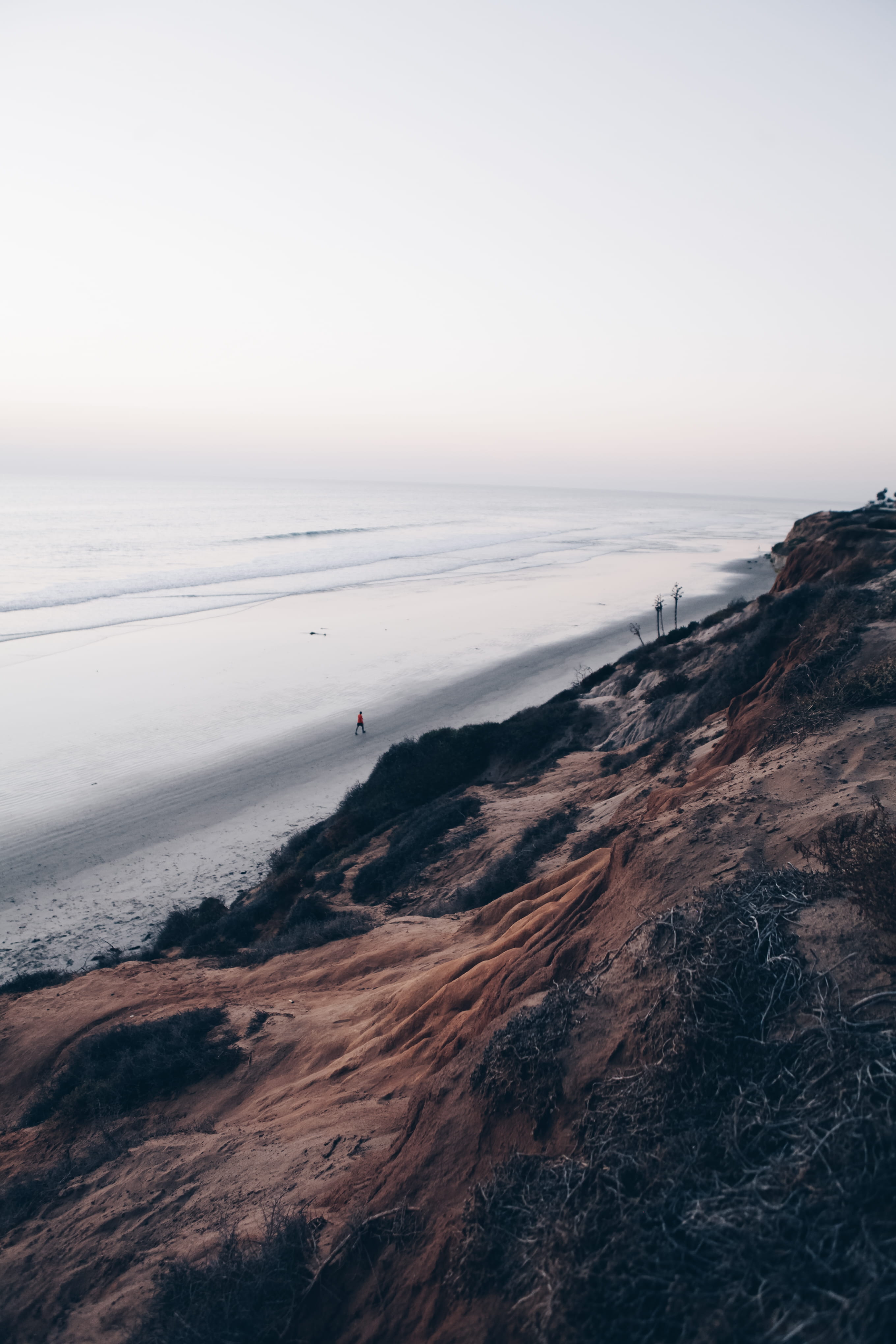 muted tones, promontory, rock, horizon, person, water, clear sky, sea, moody, ice, mountain, land, take me there, landscape, 4K, nature, scenics - nature, Phone HD Wallpaper