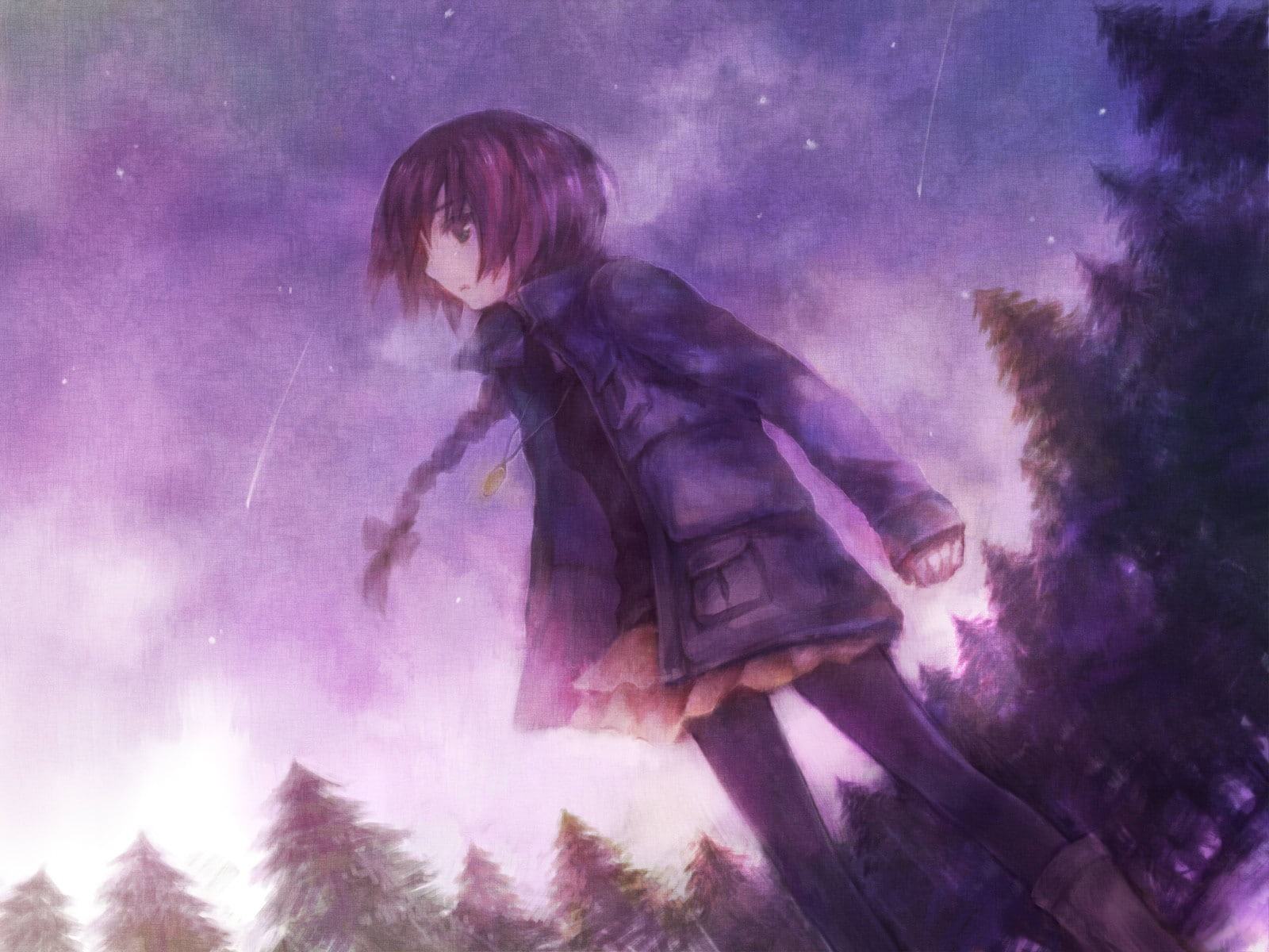 outdoors, witch, ethereal, hairstyle, 720P, adult, women, contemplation, nature, tree, spooky, beautiful woman, Suou Pavlichenko, sky, Darker than Black, HD Wallpaper