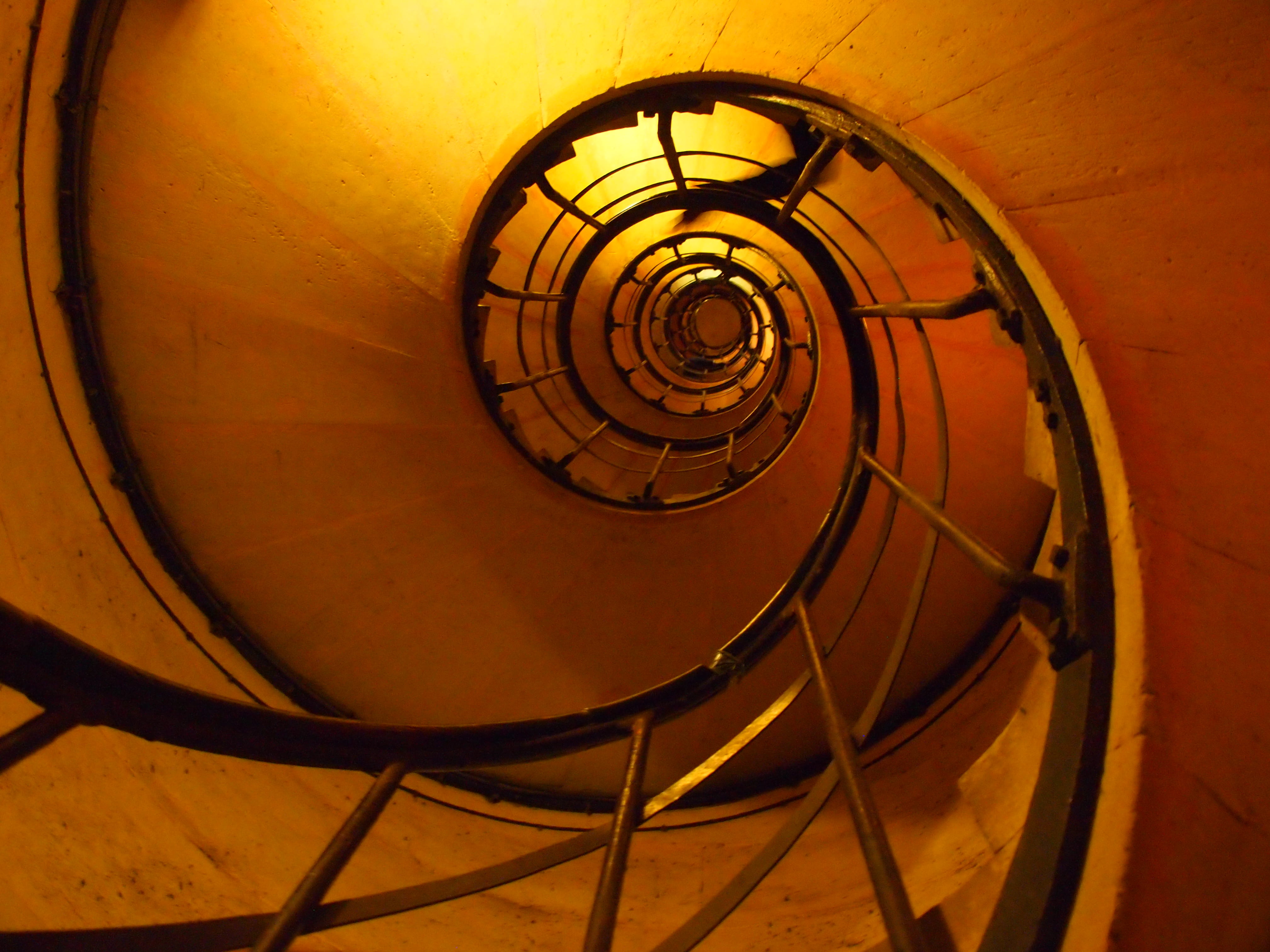 no people, geometric shape, light at the end of the tunnel, railing, shape, built structure, spiral, indoors, metal, high angle view, architecture, staircase, HD Wallpaper