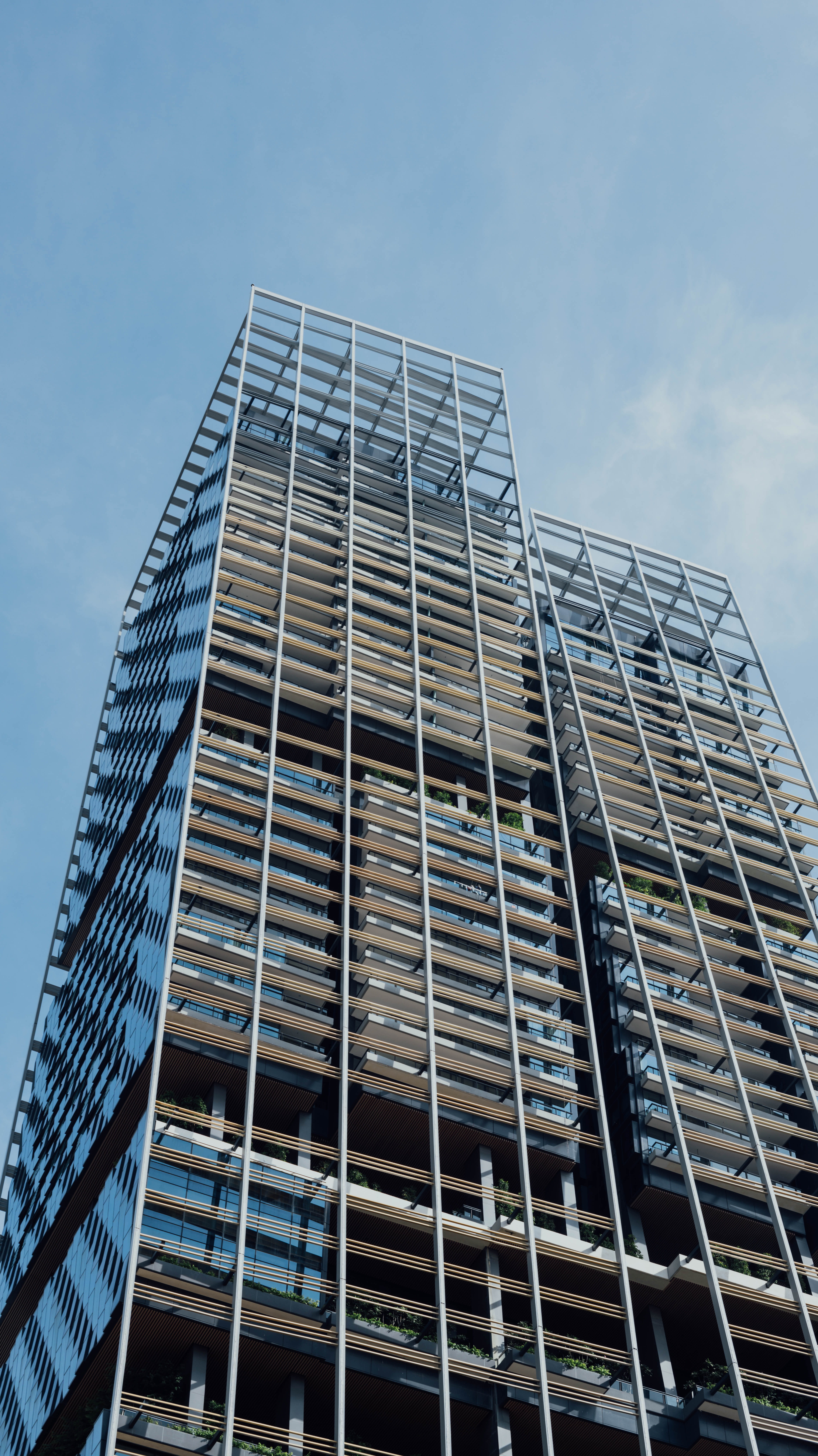 office building, tall - high, metropolis, condo, architecture, high, building exterior, 8K, low angle view, tower, skyscraper, modern, reflection, no people, Phone HD Wallpaper