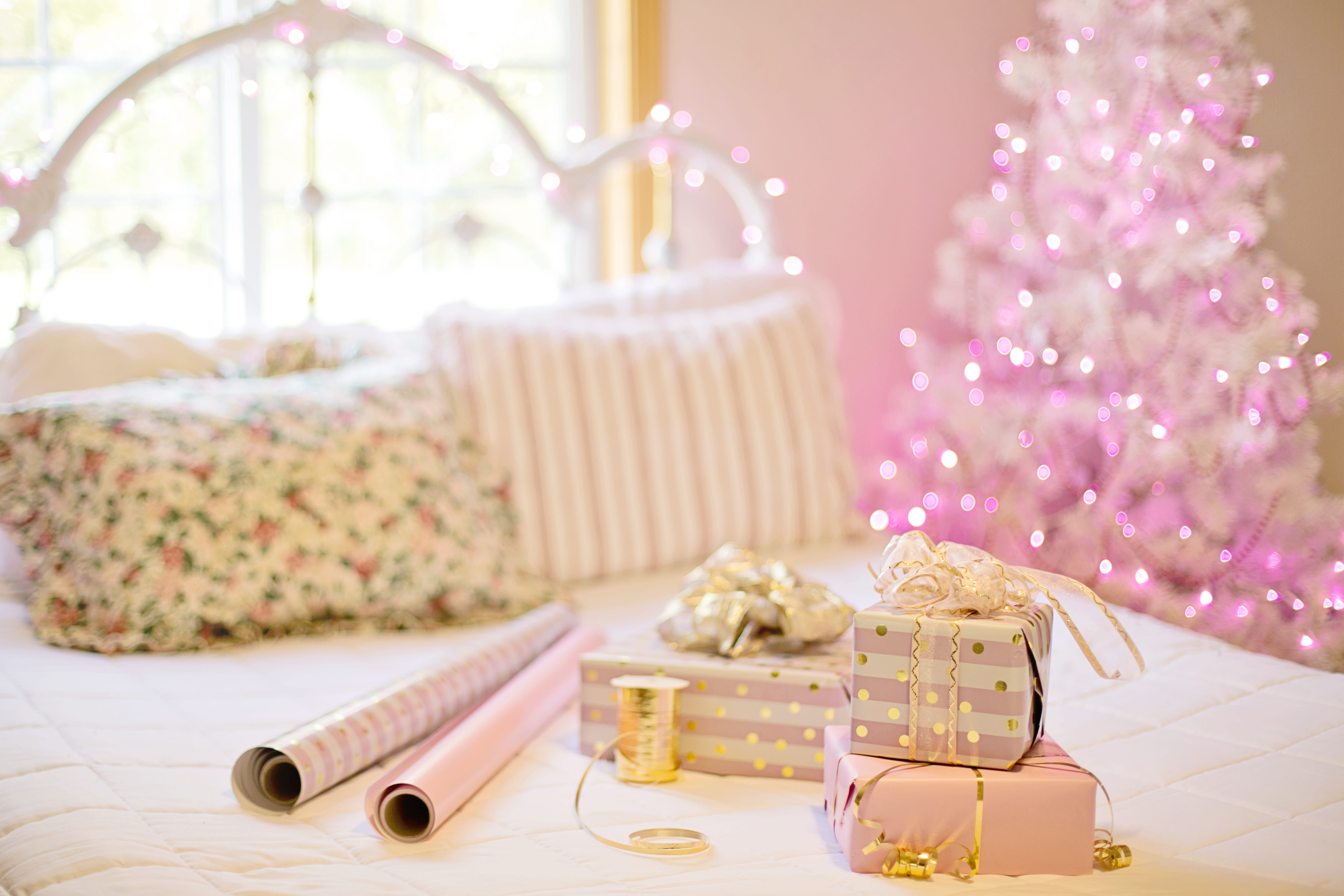gift box, indoors, box - container, holiday, still life, candle, ribbon, home, bedroom, pink, gift wrapping, celebration, decoration, christmas ornament, HD Wallpaper